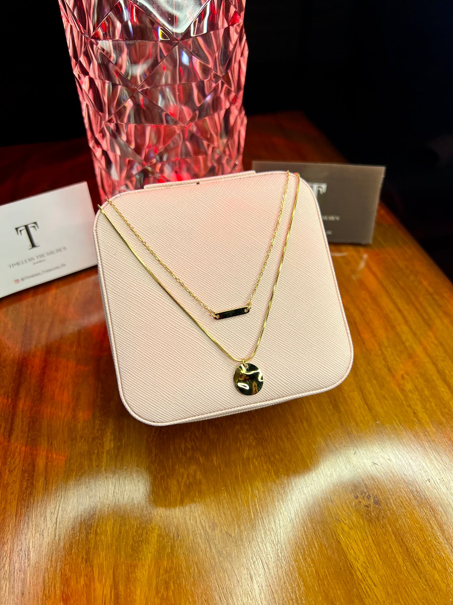 Premium Quality Stainless Steel 18k Double Chain Golden Moon Necklace