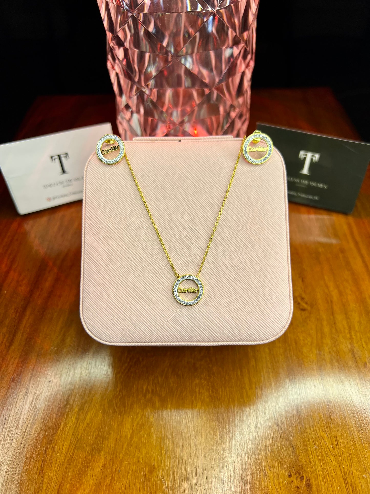 Premium Quality Stainless Steel 18k CR Diamantés Necklace Earring Set