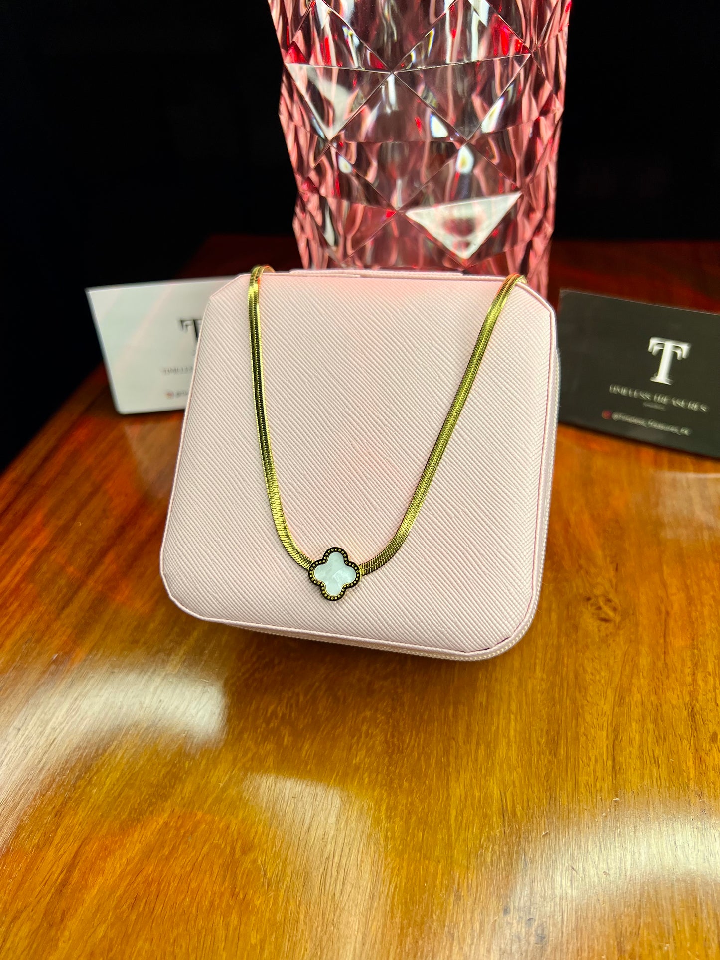 Premium Quality Stainless Steel 18k White Clover Snake Chain Necklace