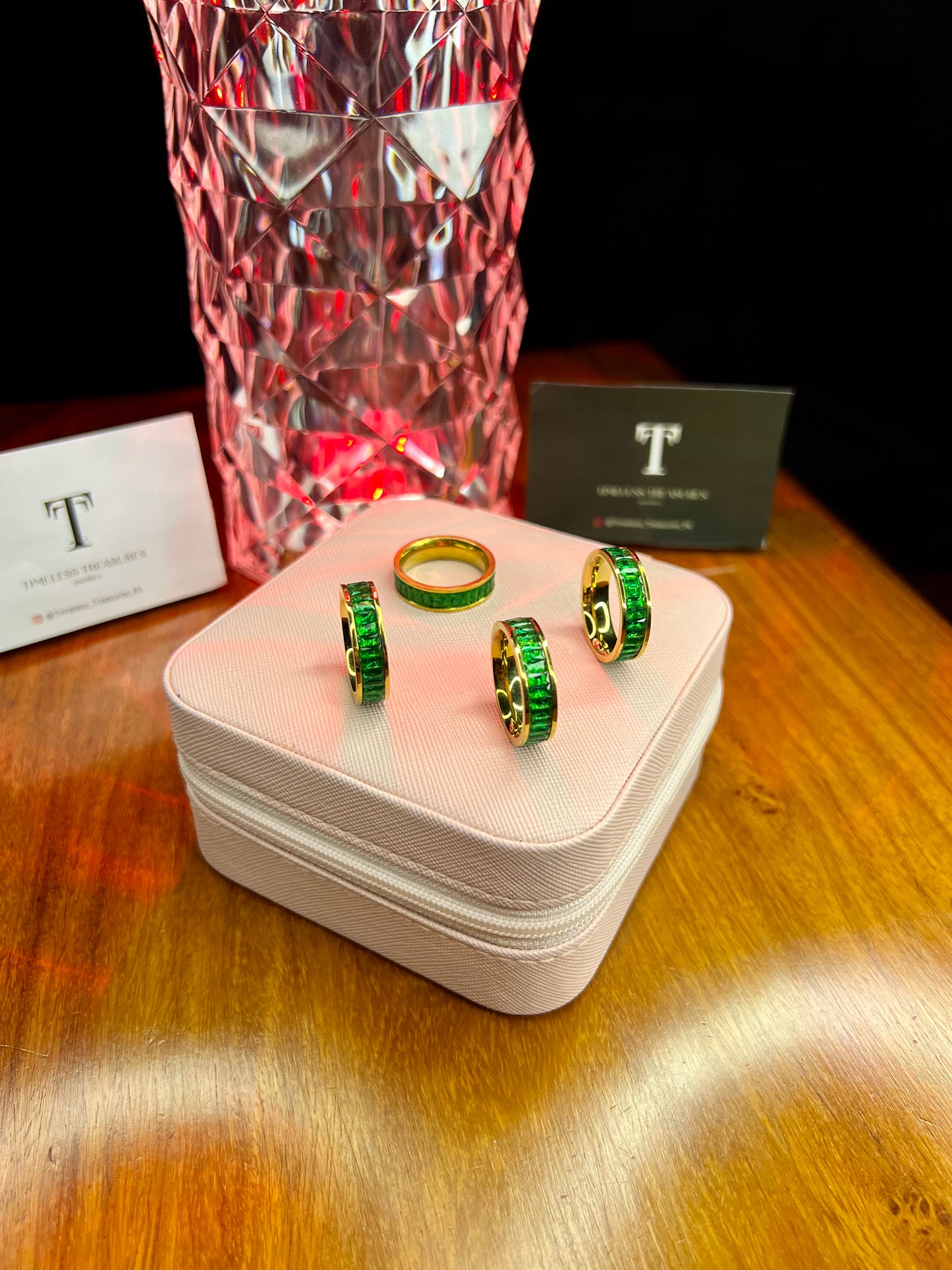 Premium Quality Stainless Steel 18k Green Stone Luxury Ring