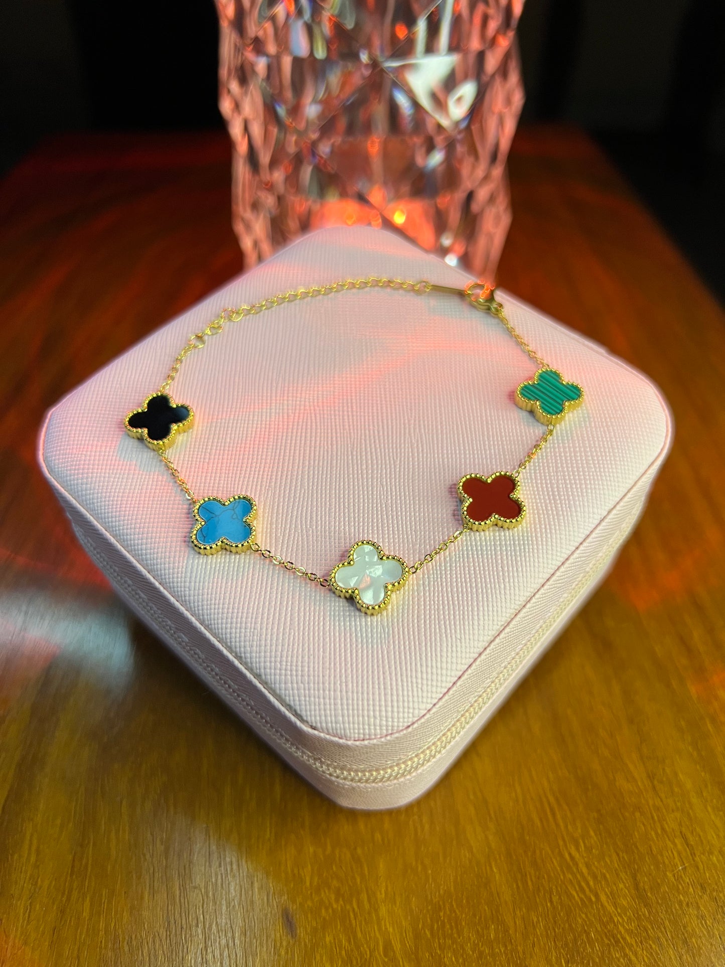 Premium Quality Stainless Steel 18k Multi Colour 5 Motifs Clover Bracelet