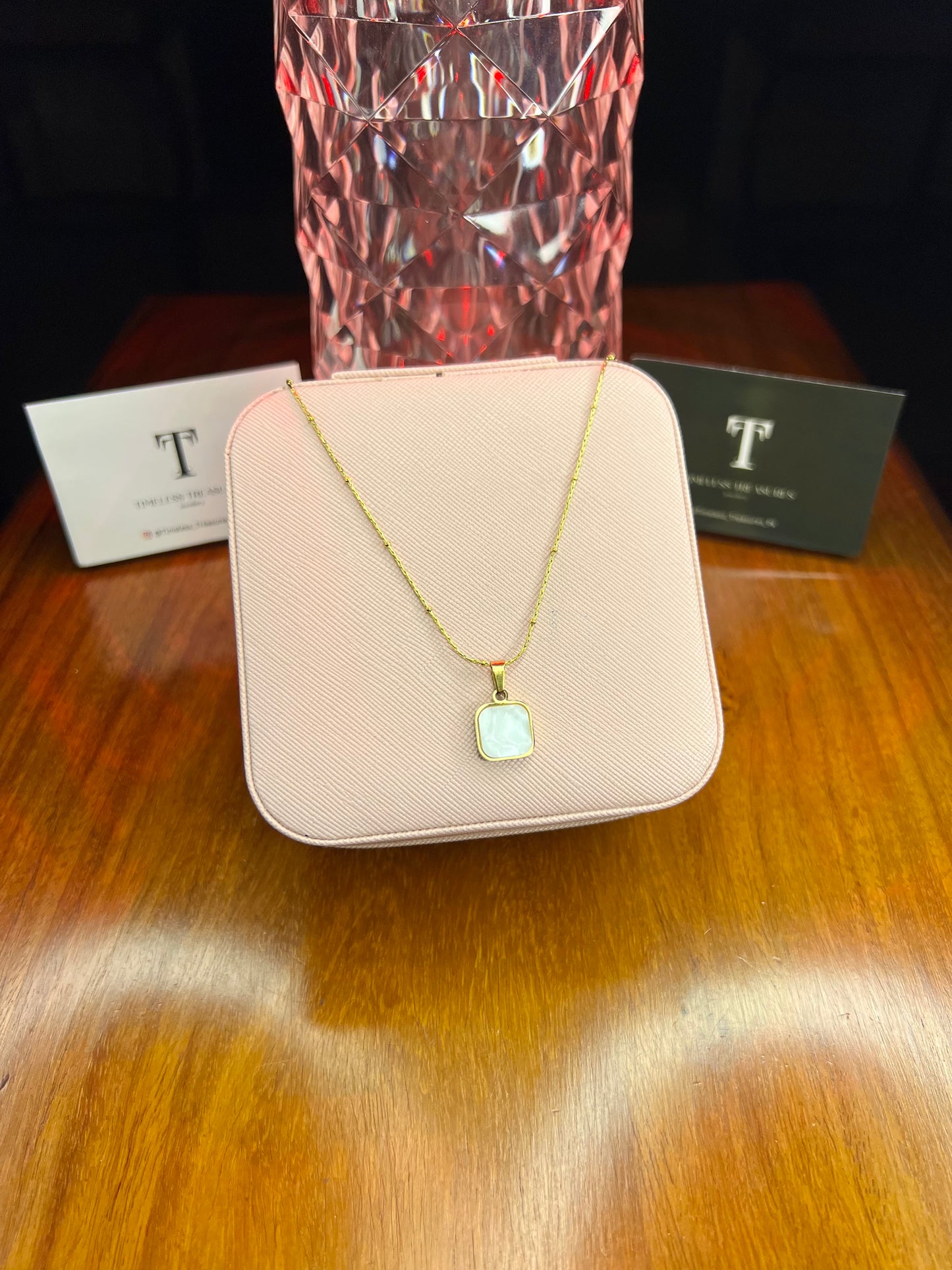 Premium Quality Stainless Steel 18k Black Square Double Side Black/White Necklace