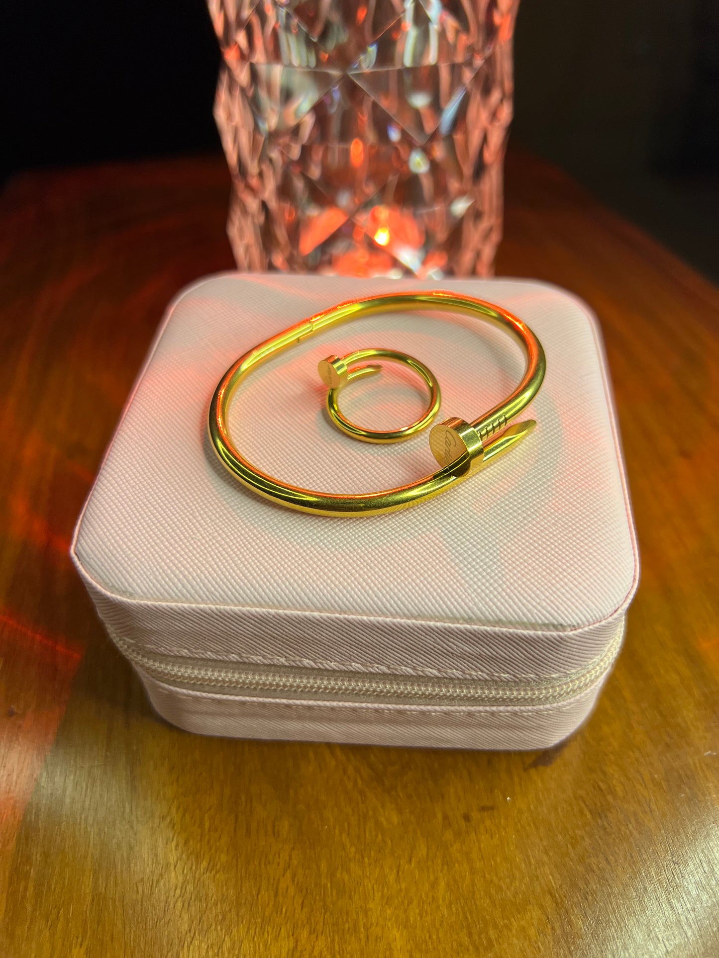 Premium Quality Stainless Steel 18k Cartier Nail Handcuff and Ring Set