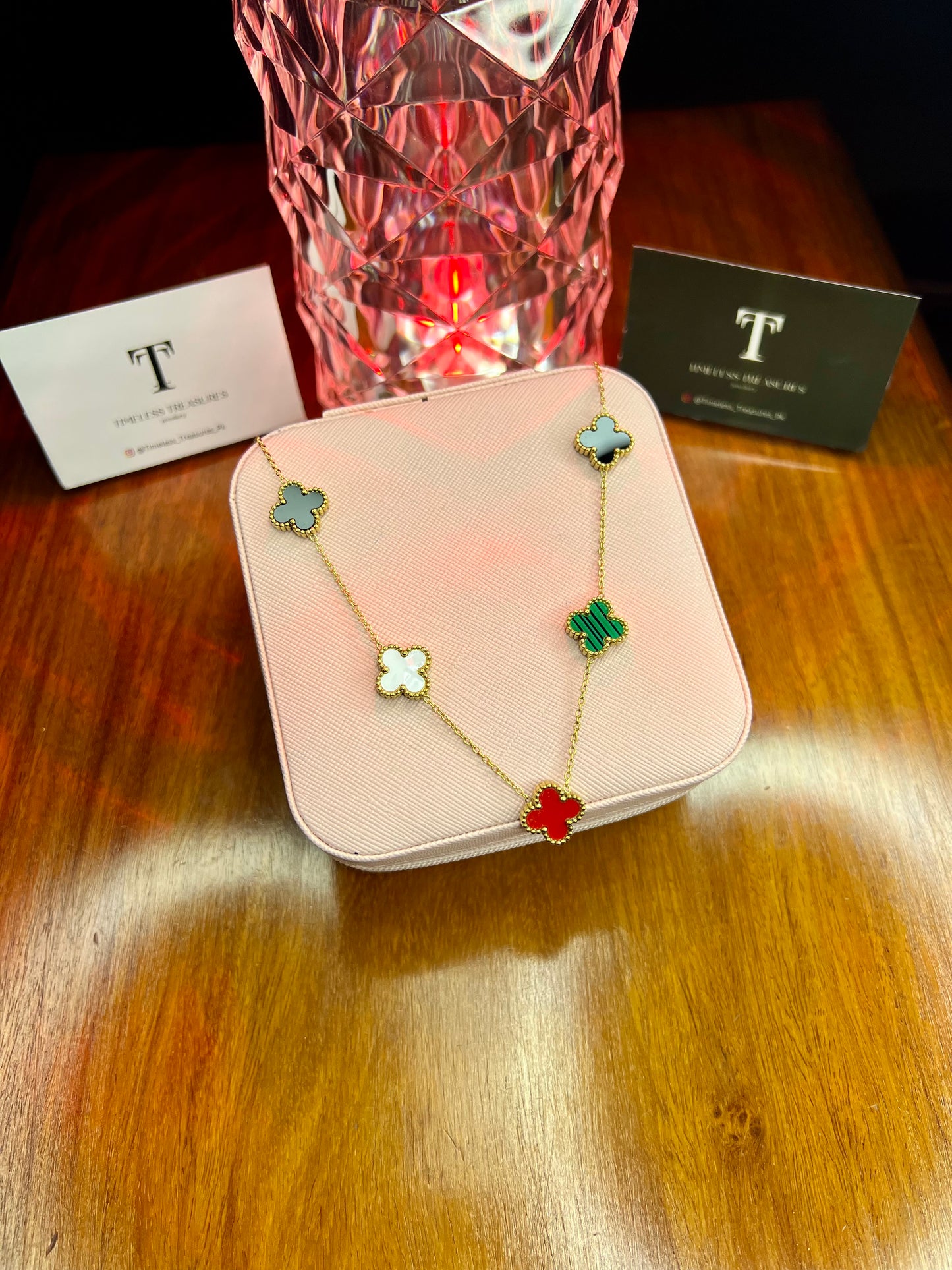 Premium Quality Stainless Steel 18k Multi Colour 5 Motifs Necklace