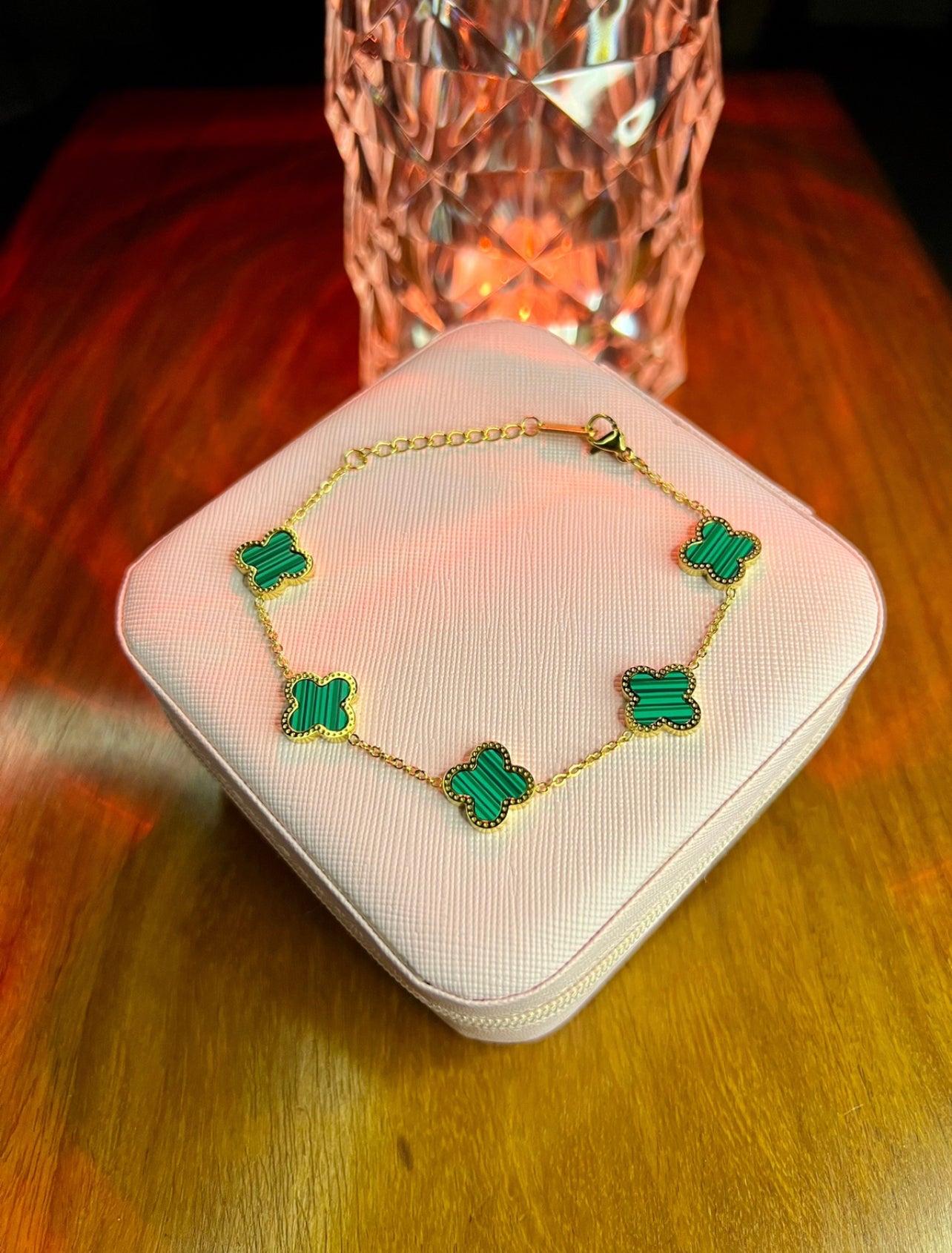 Premium Quality Stainless Steel 18k Five Clover Green Bracelet