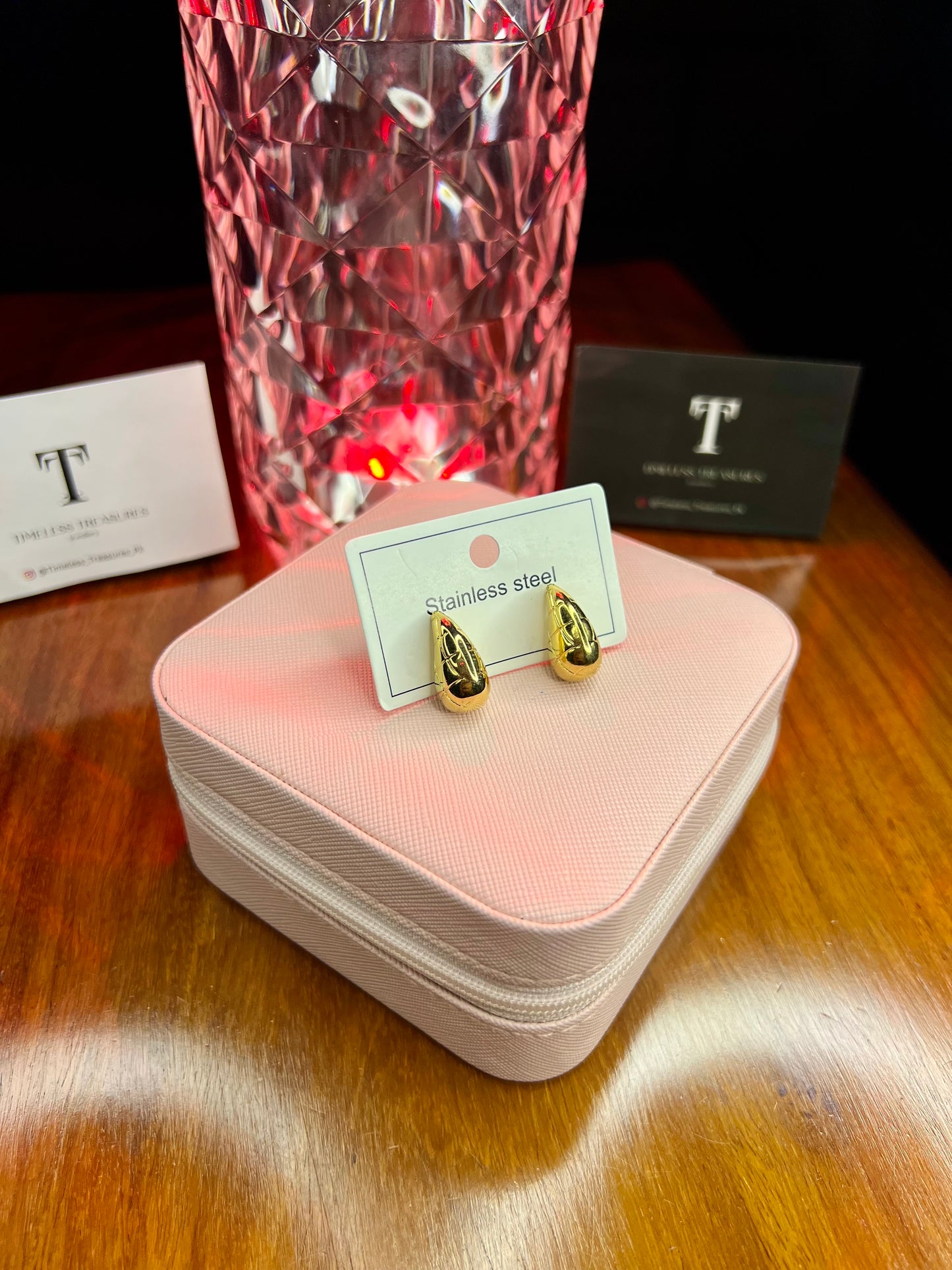 Premium Quality Stainless Steel 18k Textured Drop Gold EarStuds