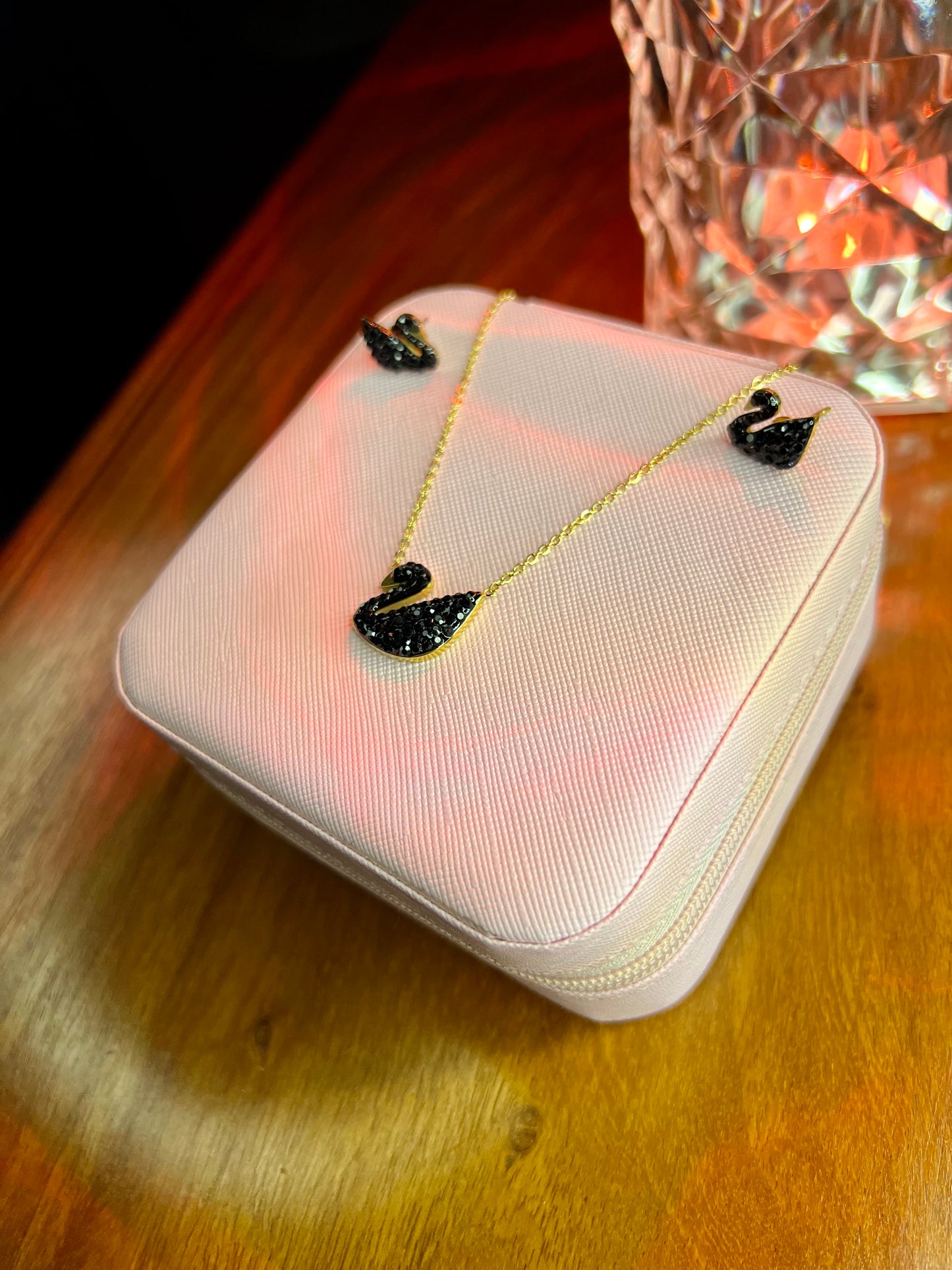 Premium Quality Stainless Steel 18k Black Swan Necklace Earring Set