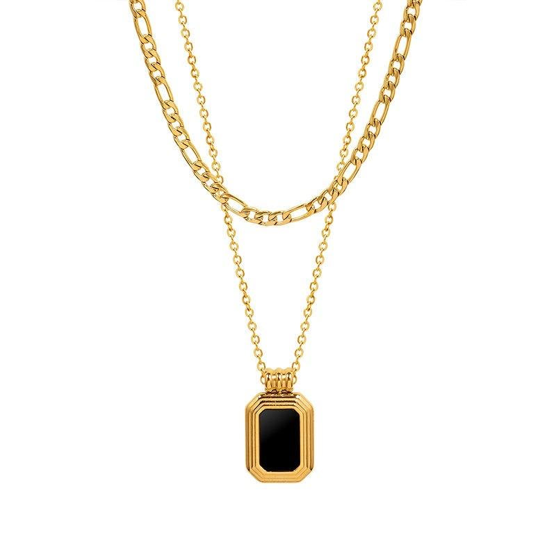 Premium Quality Stainless Steel 18k Double Chain Black Shell Necklace