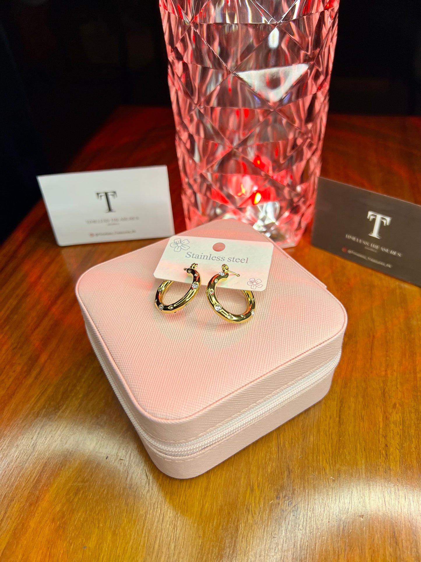 Premium Quality Stainless Steel 18k Stone Studded Luxury Earrings