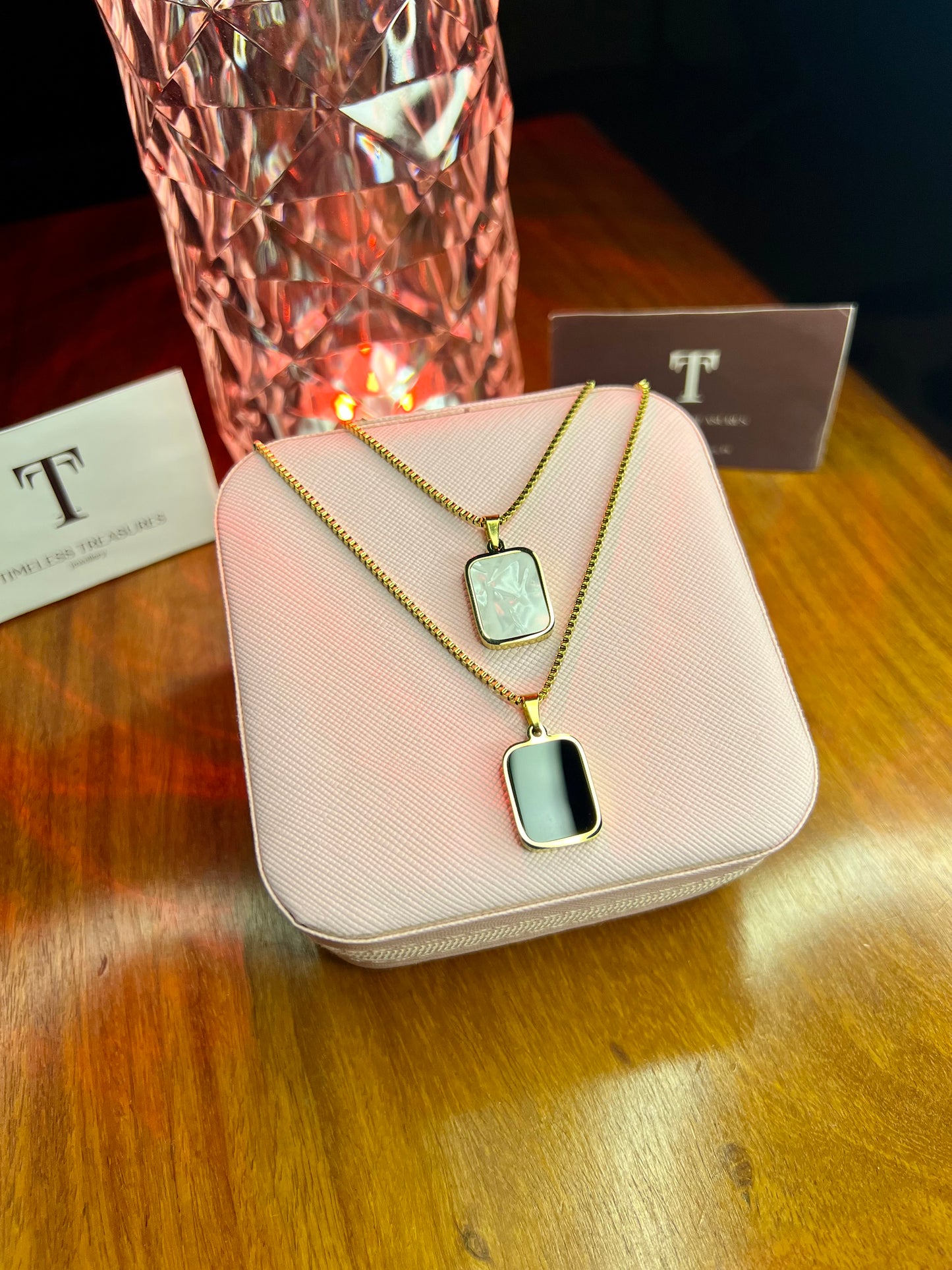Premium Quality Stainless Steel 18k Black/White Double Side Necklace