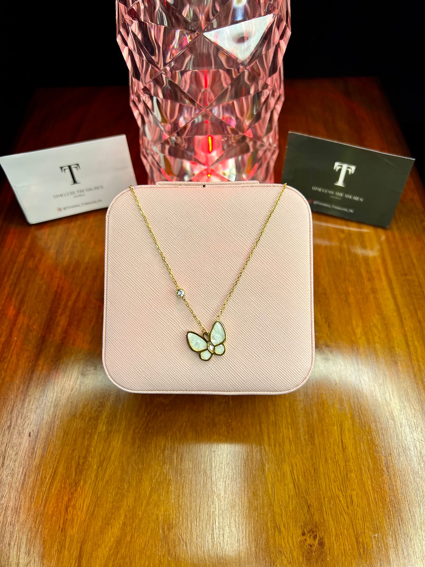 Premium Quality Stainless Steel 18k White Butterfly Necklace