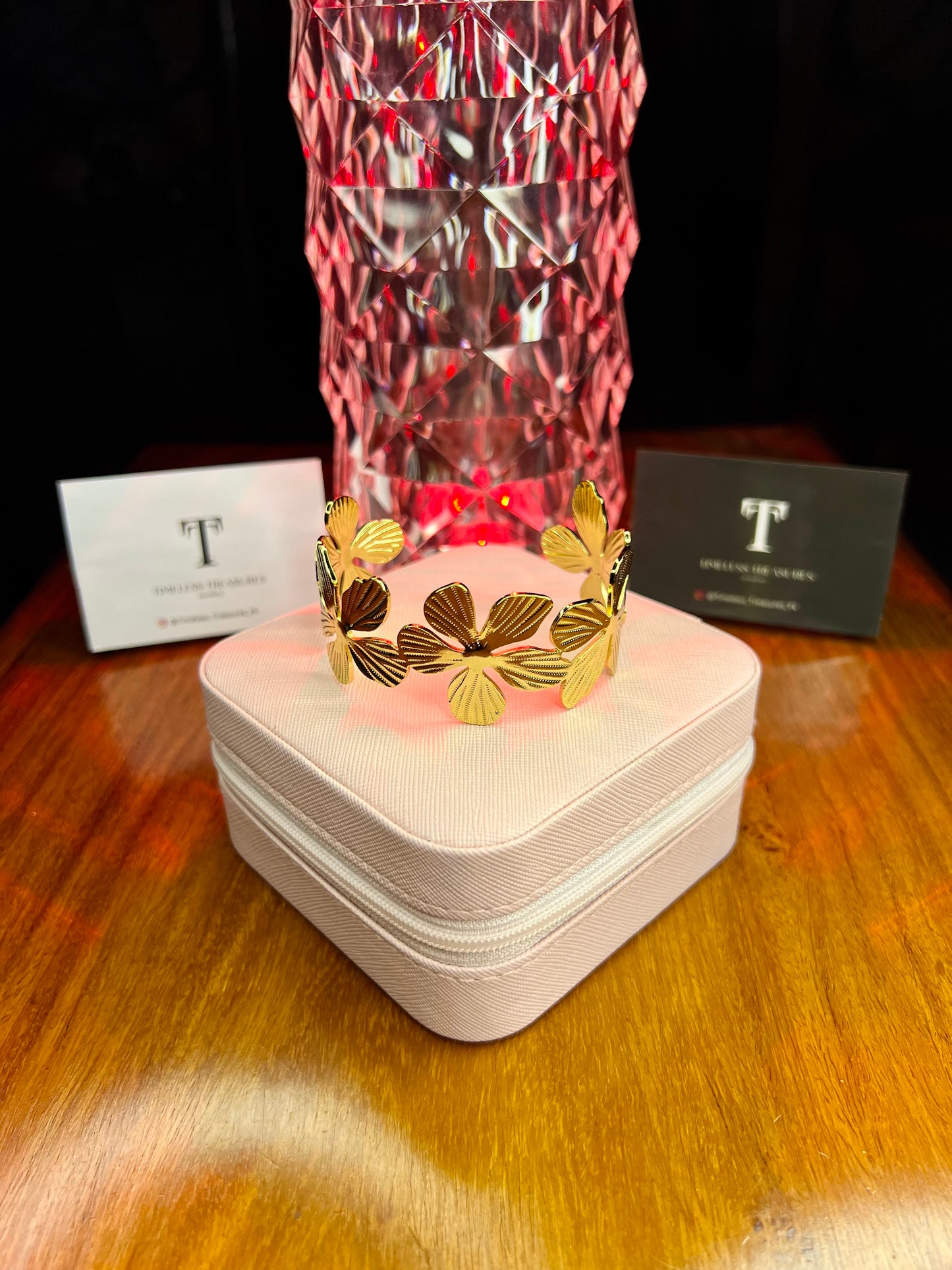 Premium Quality Stainless Steel 18k Flower Open Cuff