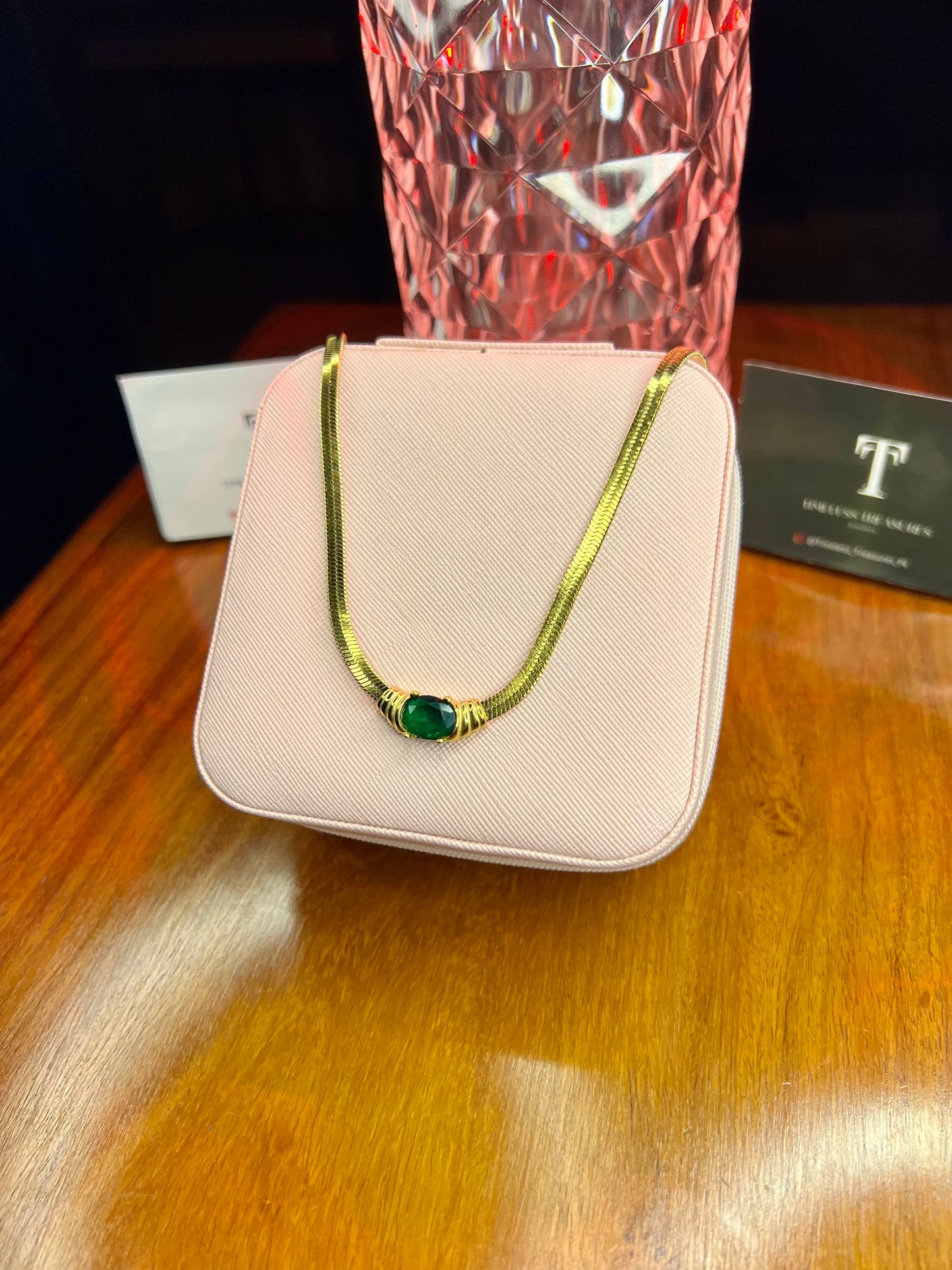 Premium Quality Stainless Steel 18k Green Stone Luxury Necklace