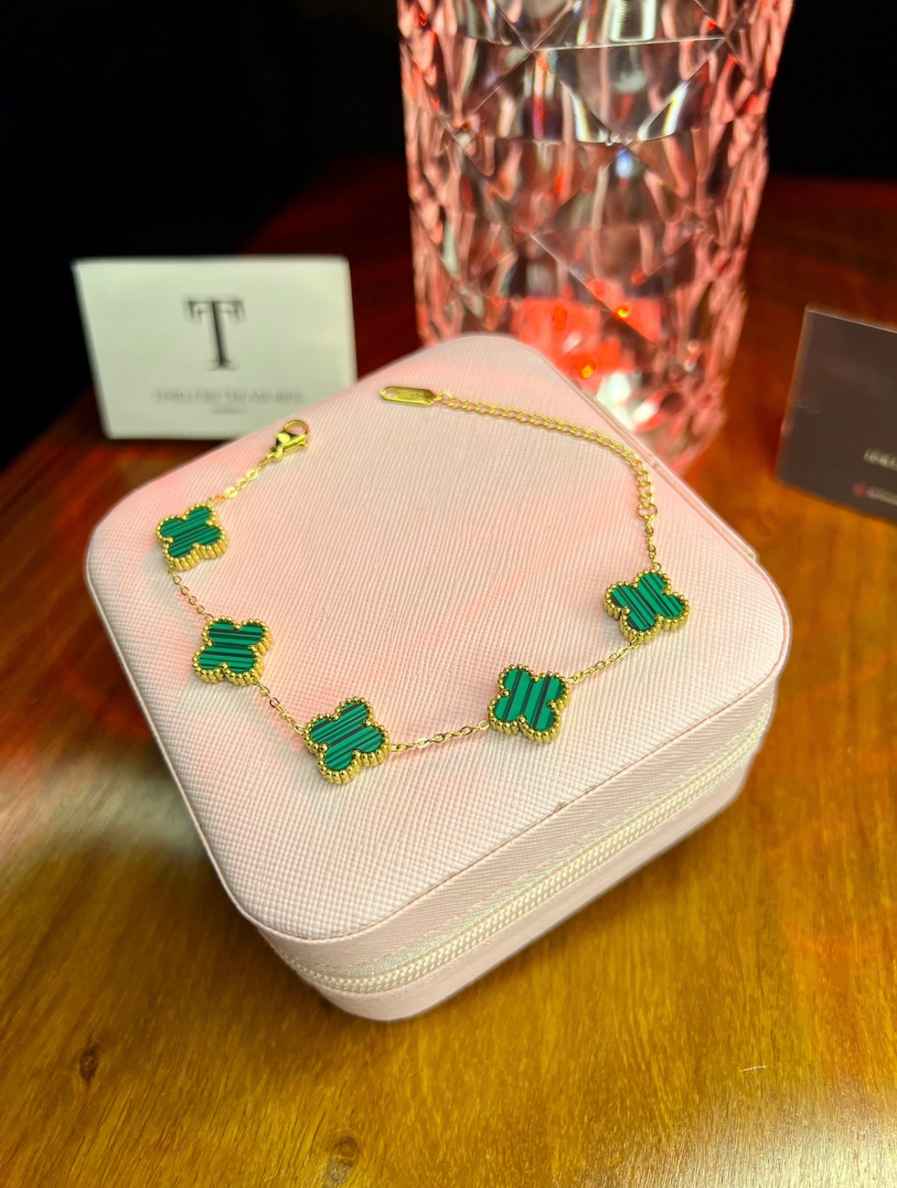 Premium Quality Stainless Steel 18k Five Clover Green Bracelet