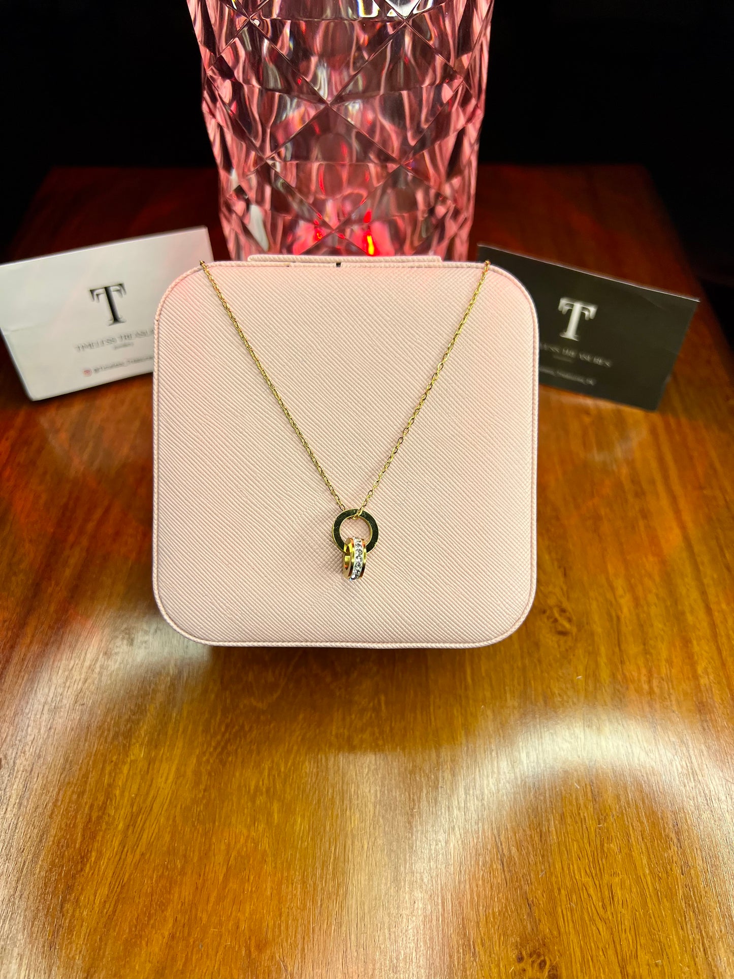 Premium Quality Stainless Steel 18k Zircon Ring Necklace