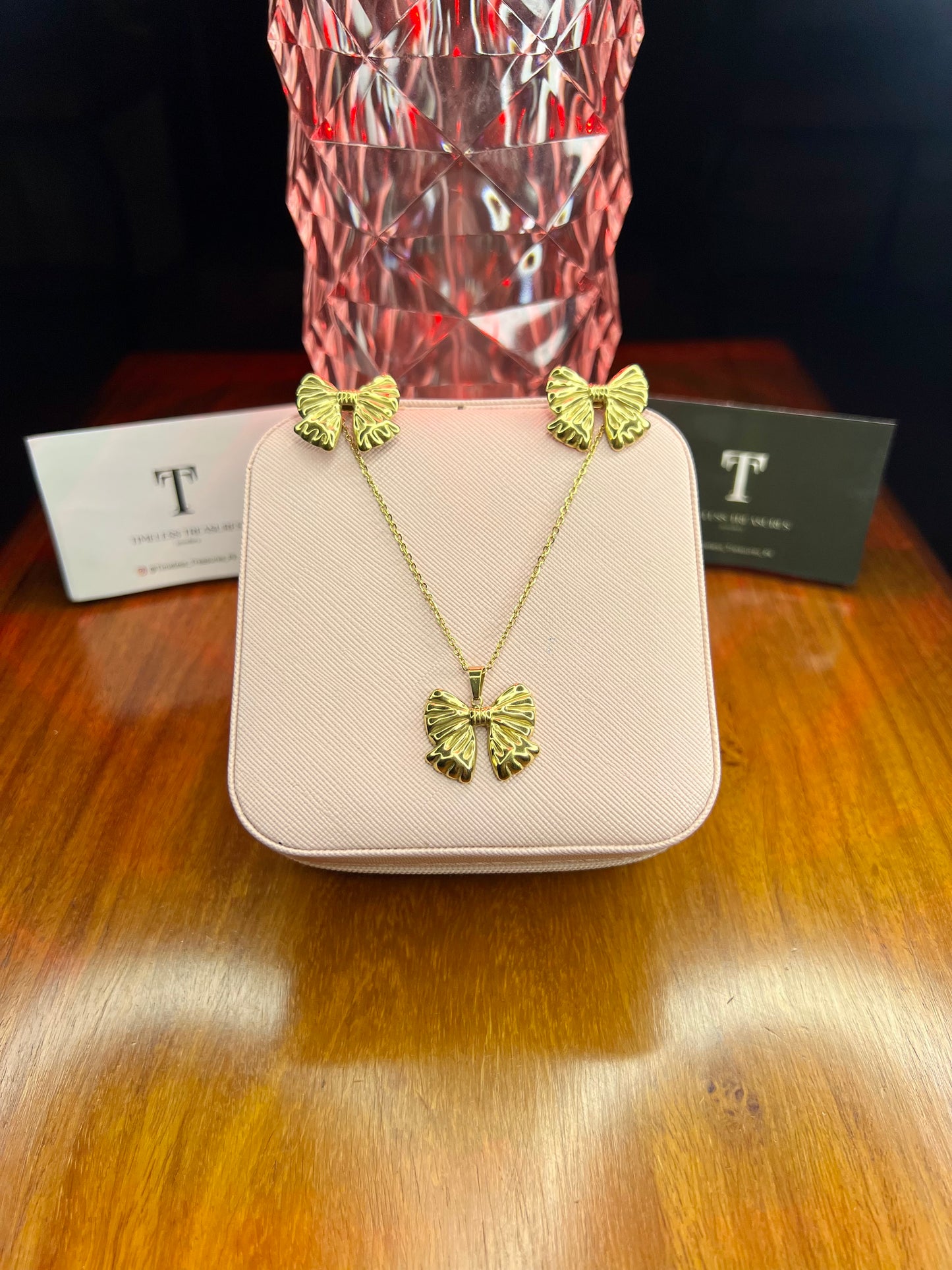 Premium Quality Stainless Steel 18k 🎀 Bow Necklace Earring Set