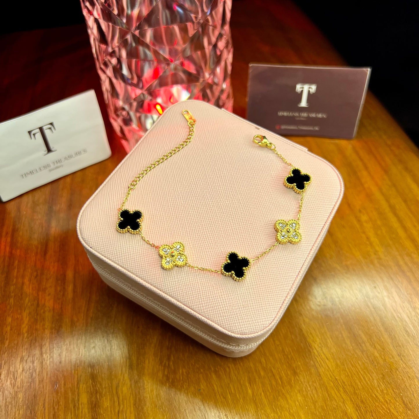 Premium Quality Stainless Steel 18k Black and Gold Clover Bracelet