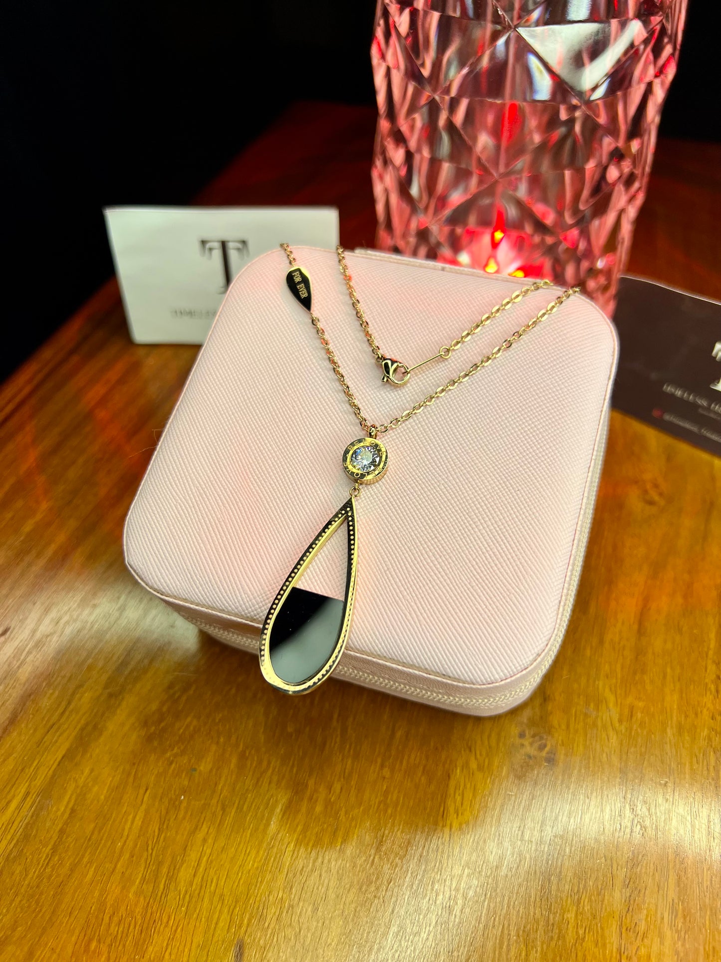 Premium Quality Stainless Steel 18k Drop Stone Necklace