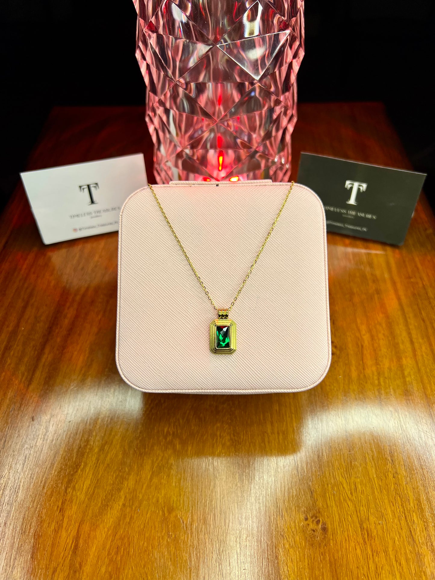 Premium Quality Stainless Steel 18k Green Stone Luxury Necklace