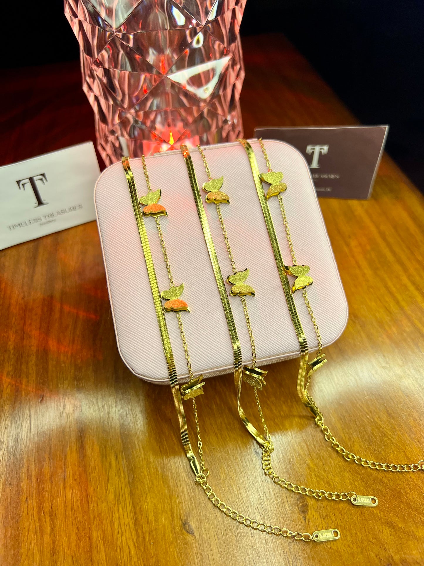 Premium Quality Stainless Steel 18k Butterfly Double Chain Bracelet