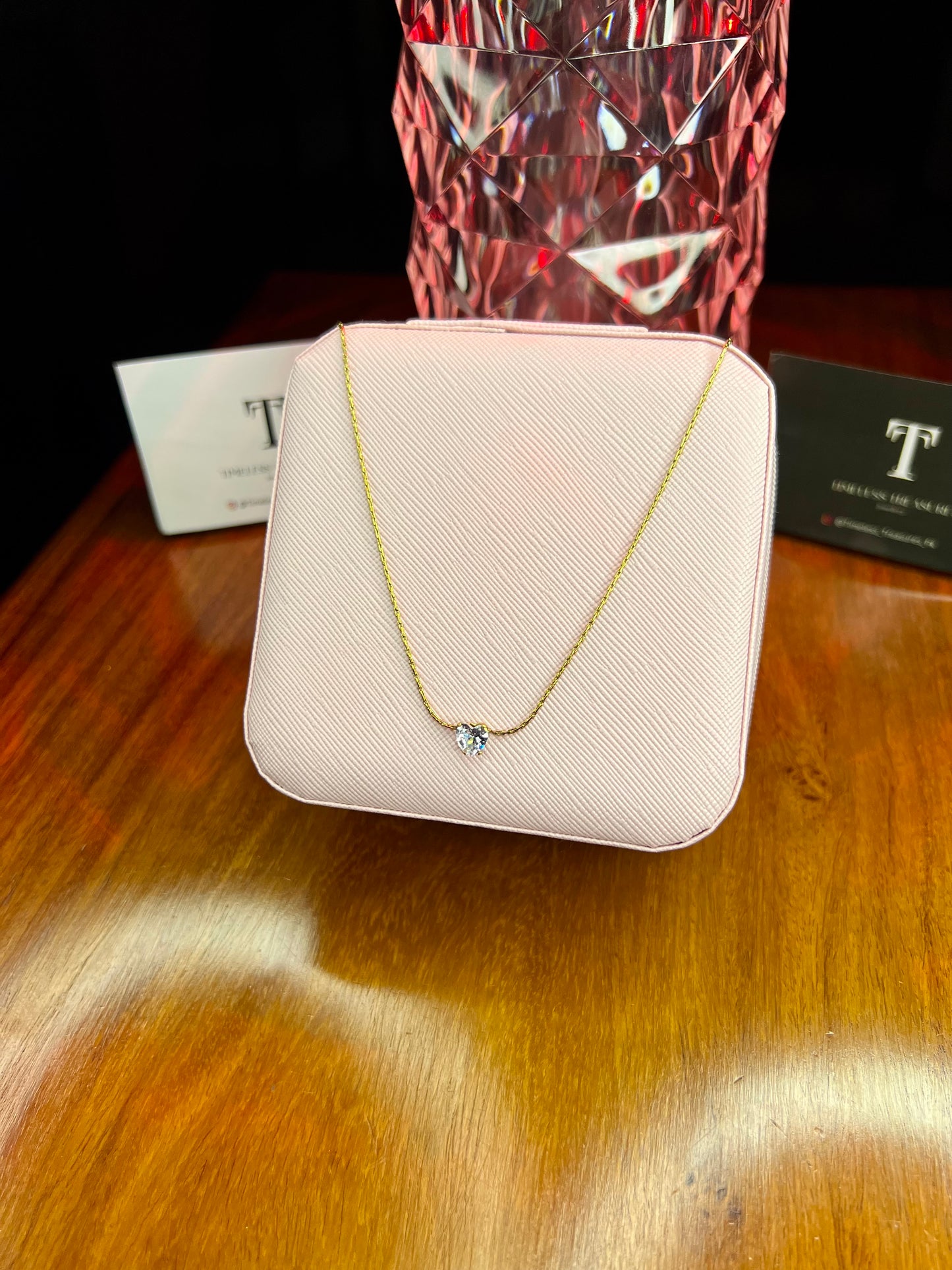 Premium Quality Stainless Steel 18k Stone Heart Chain Necklace