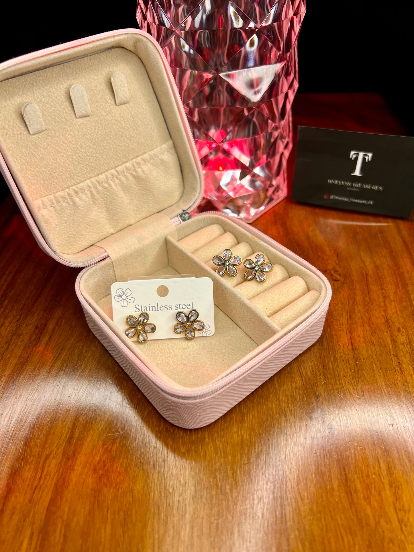 Premium Quality Stainless Steel 18k Stone Studded Flower Earrings