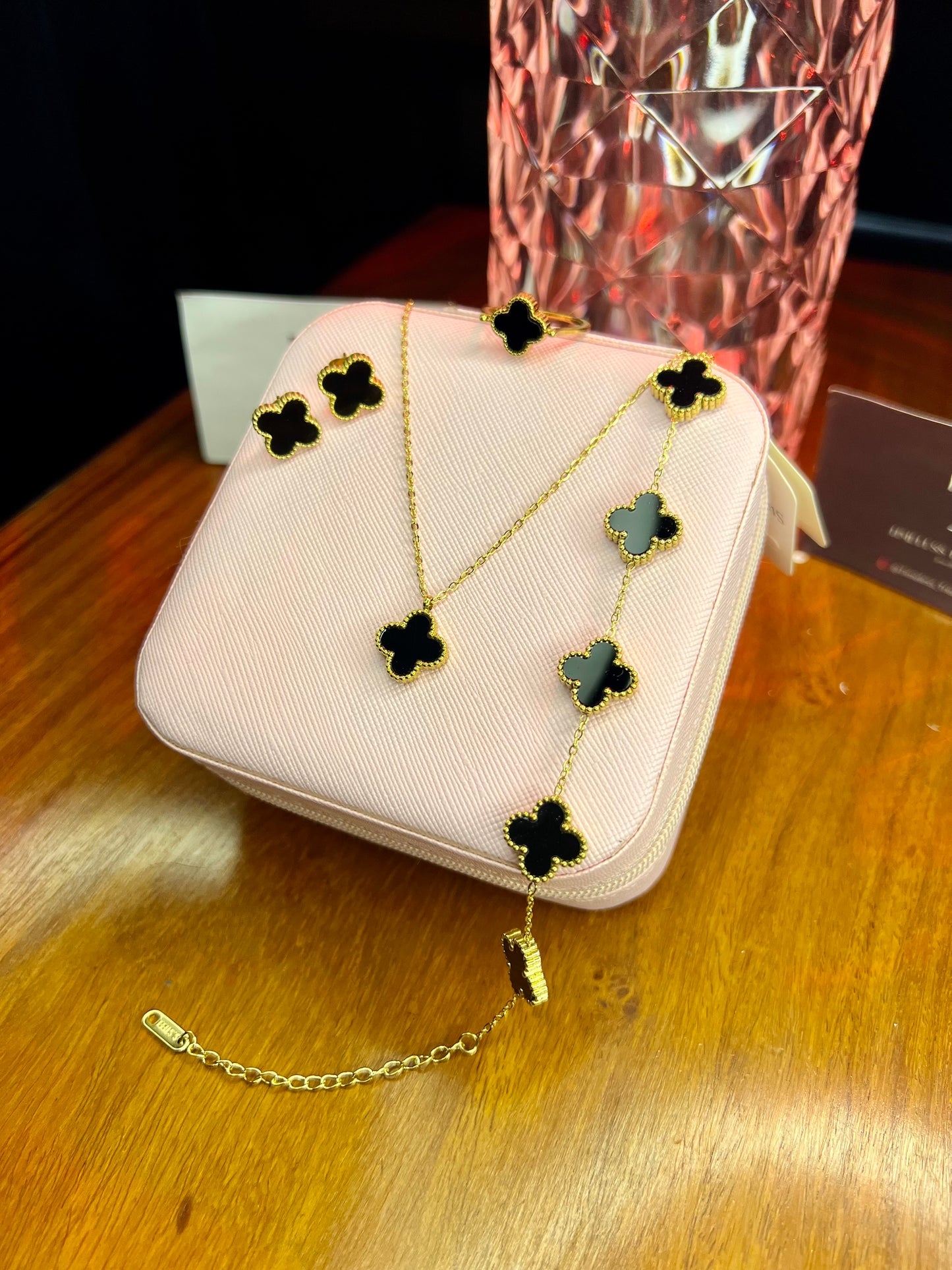 Premium Quality Stainless Steel 18k Black Clover 3pc Set