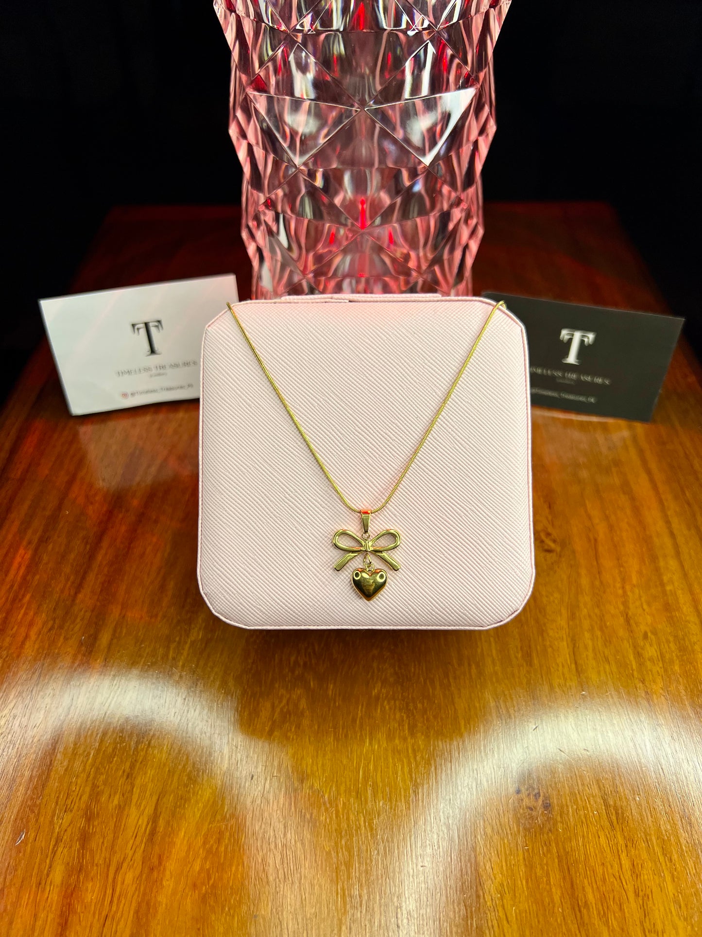 Premium Quality Stainless Steel 18k Golden Heart Bow Necklace