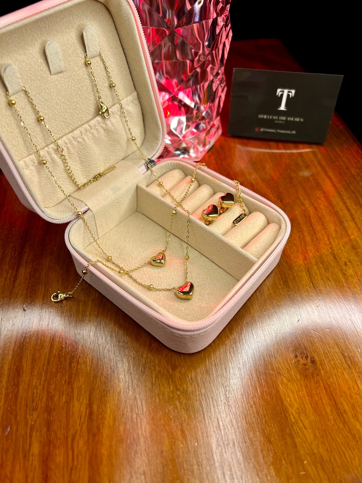 Premium Quality Stainless Steel 18k Filled Heart Complete 3pc Set