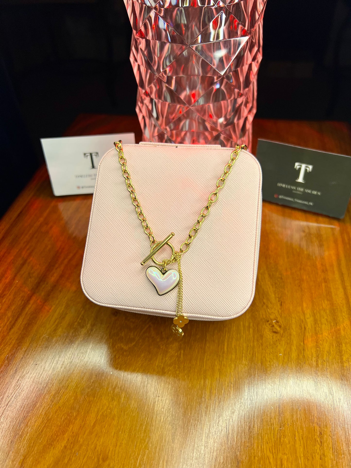 Premium Quality Stainless Steel 18k White Heart Long Chain Necklace