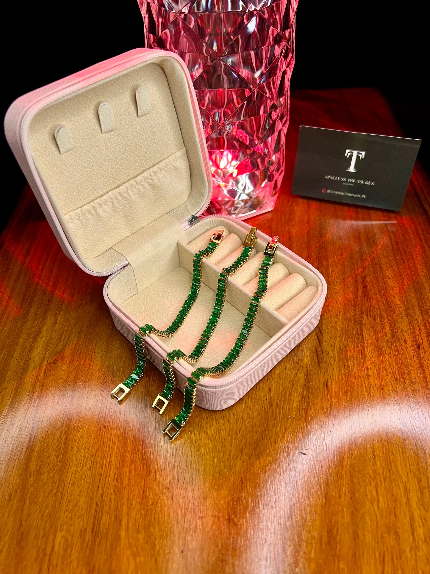 Premium Quality Stainless Steel 18k Green Stone Tennis Bracelet