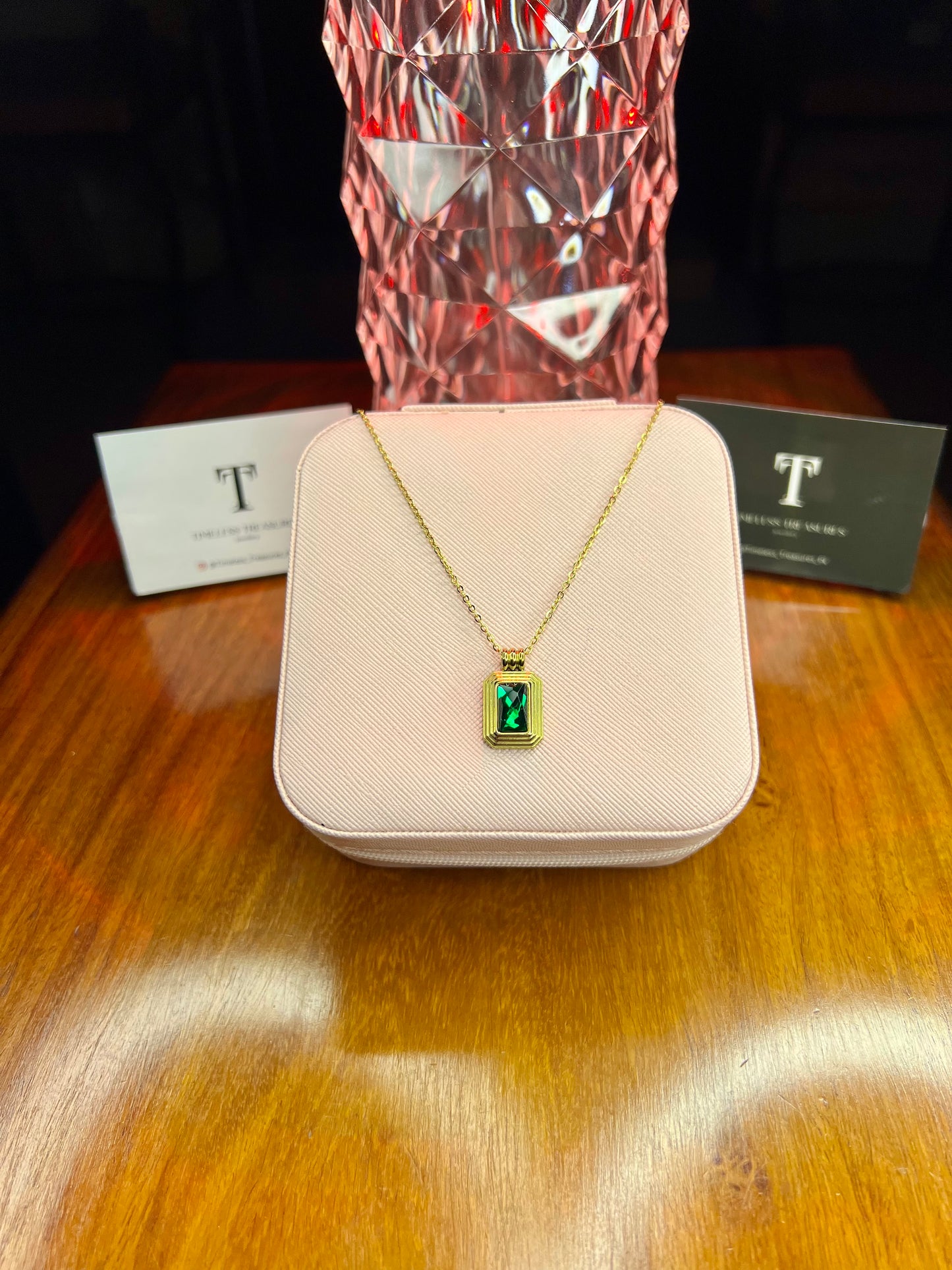 Premium Quality Stainless Steel 18k Green Stone Luxury Necklace
