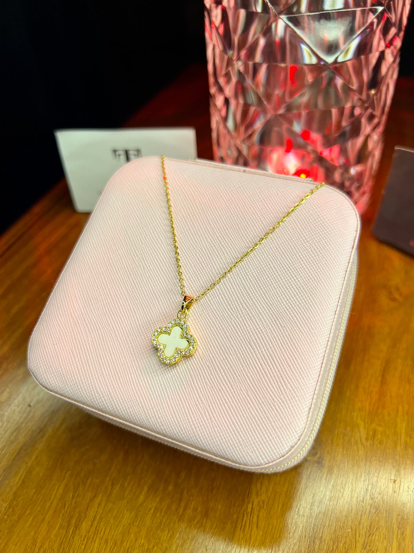 Premium Quality Stainless Steel 18k Double Side Black/White Clover Necklace