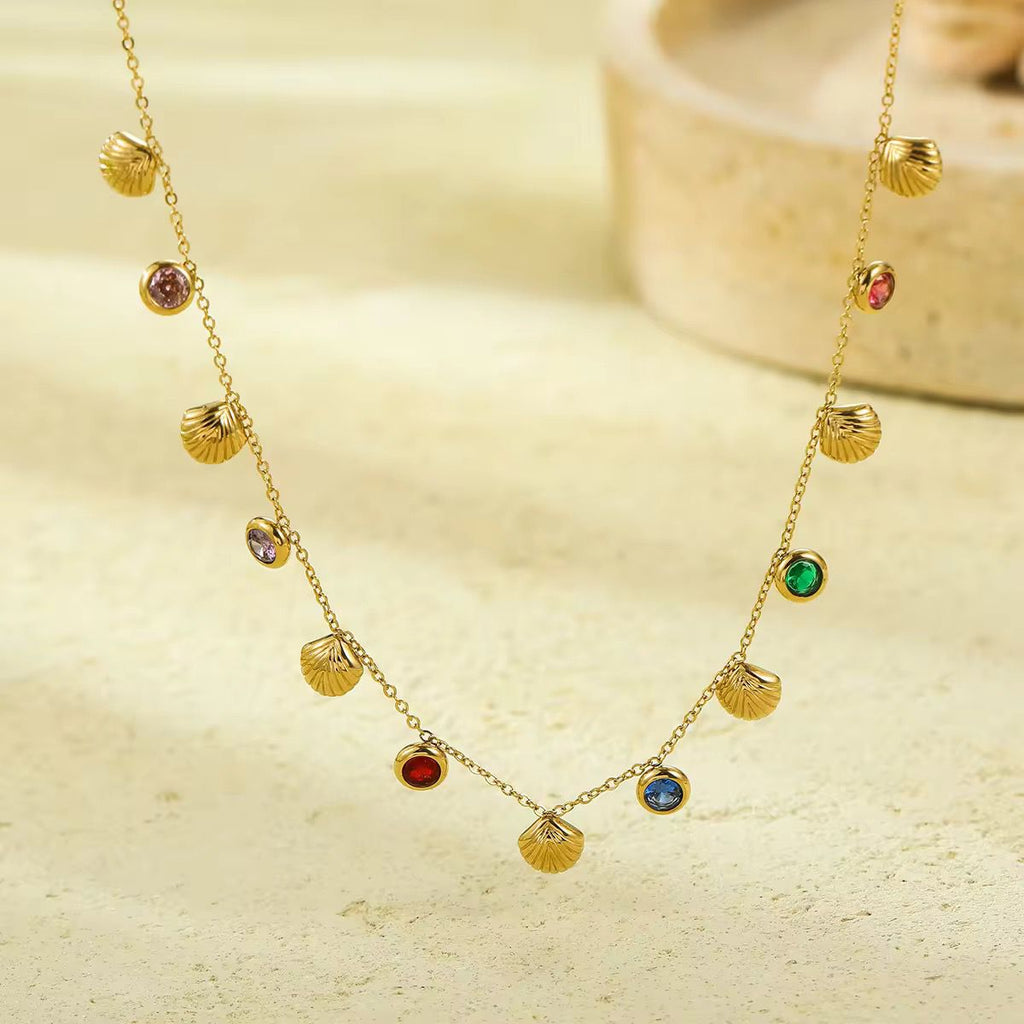 Premium Quality Stainless Steel 18k Multi Colour Shell Stone Necklace