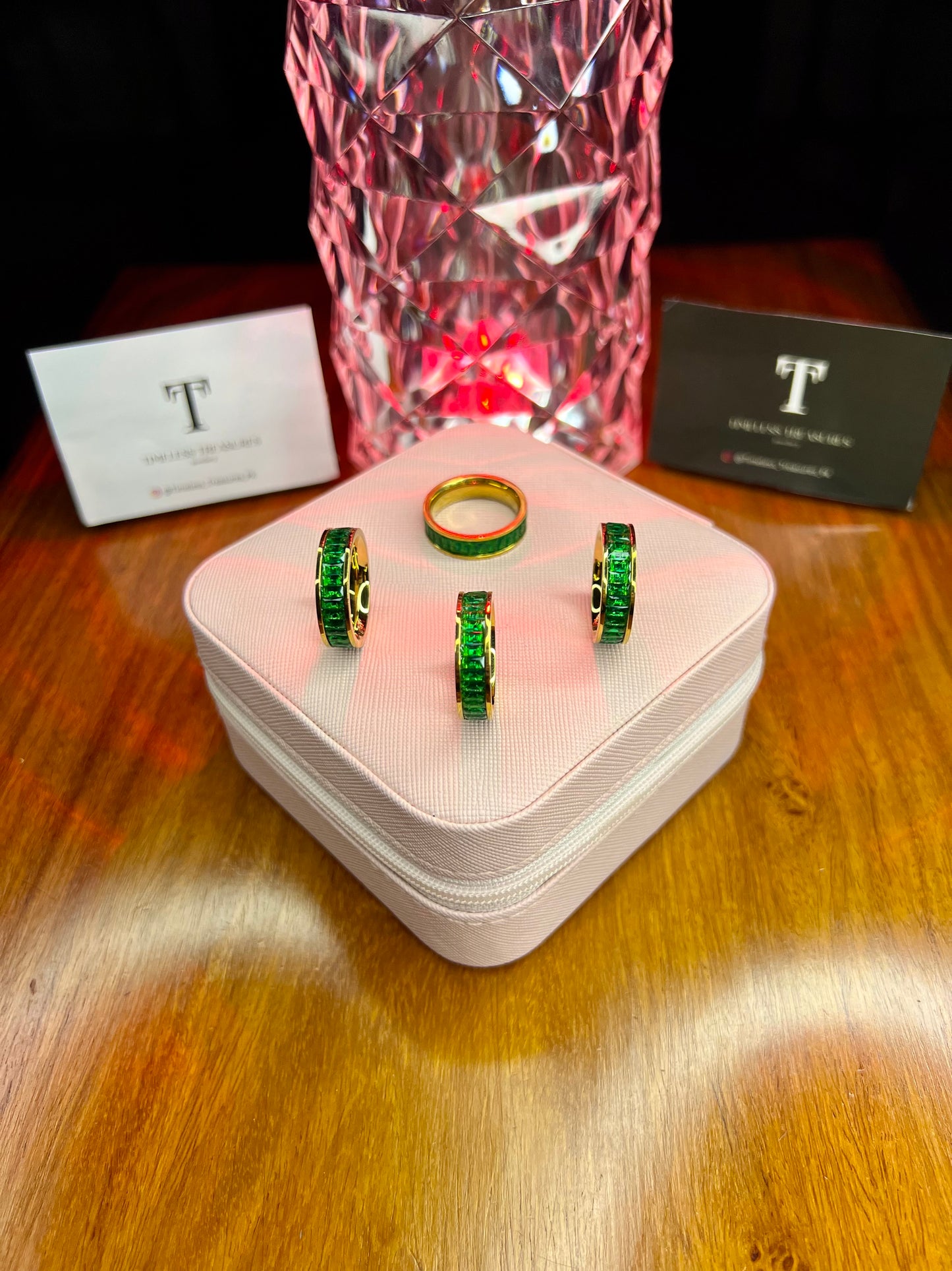 Premium Quality Stainless Steel 18k Green Stone Luxury Ring