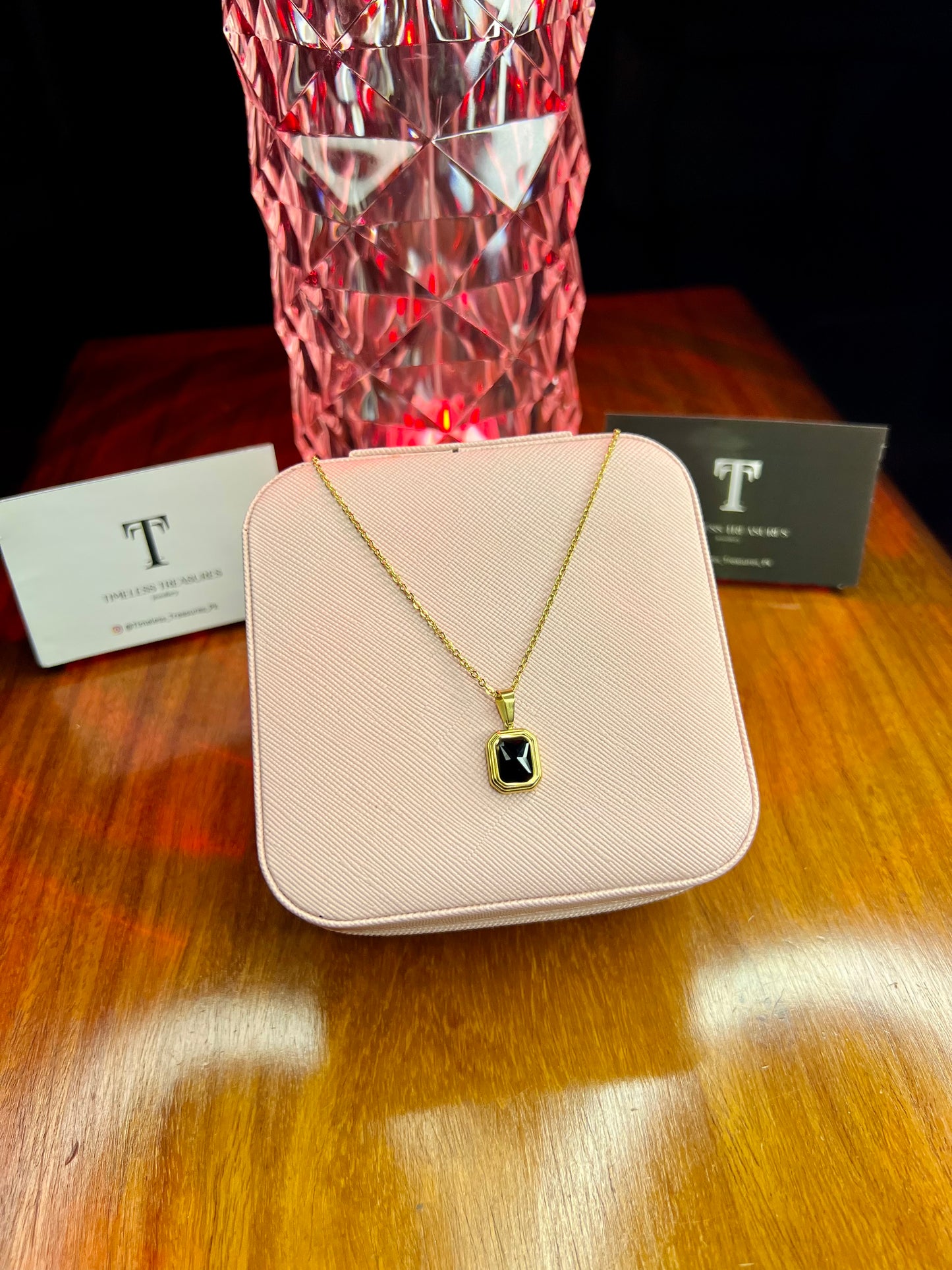 Premium Quality Stainless Steel 18k Black Stone Necklace