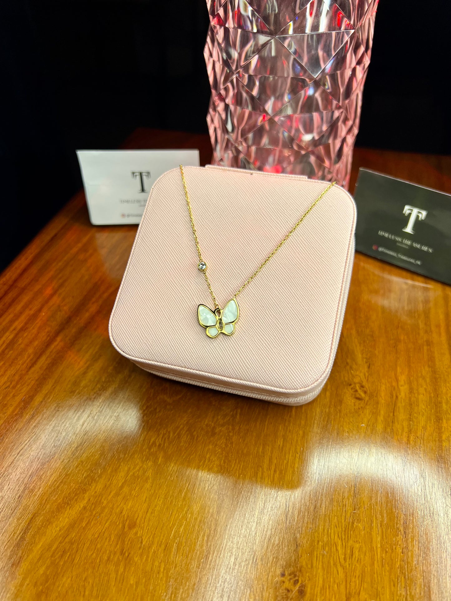 Premium Quality Stainless Steel 18k White Butterfly Necklace