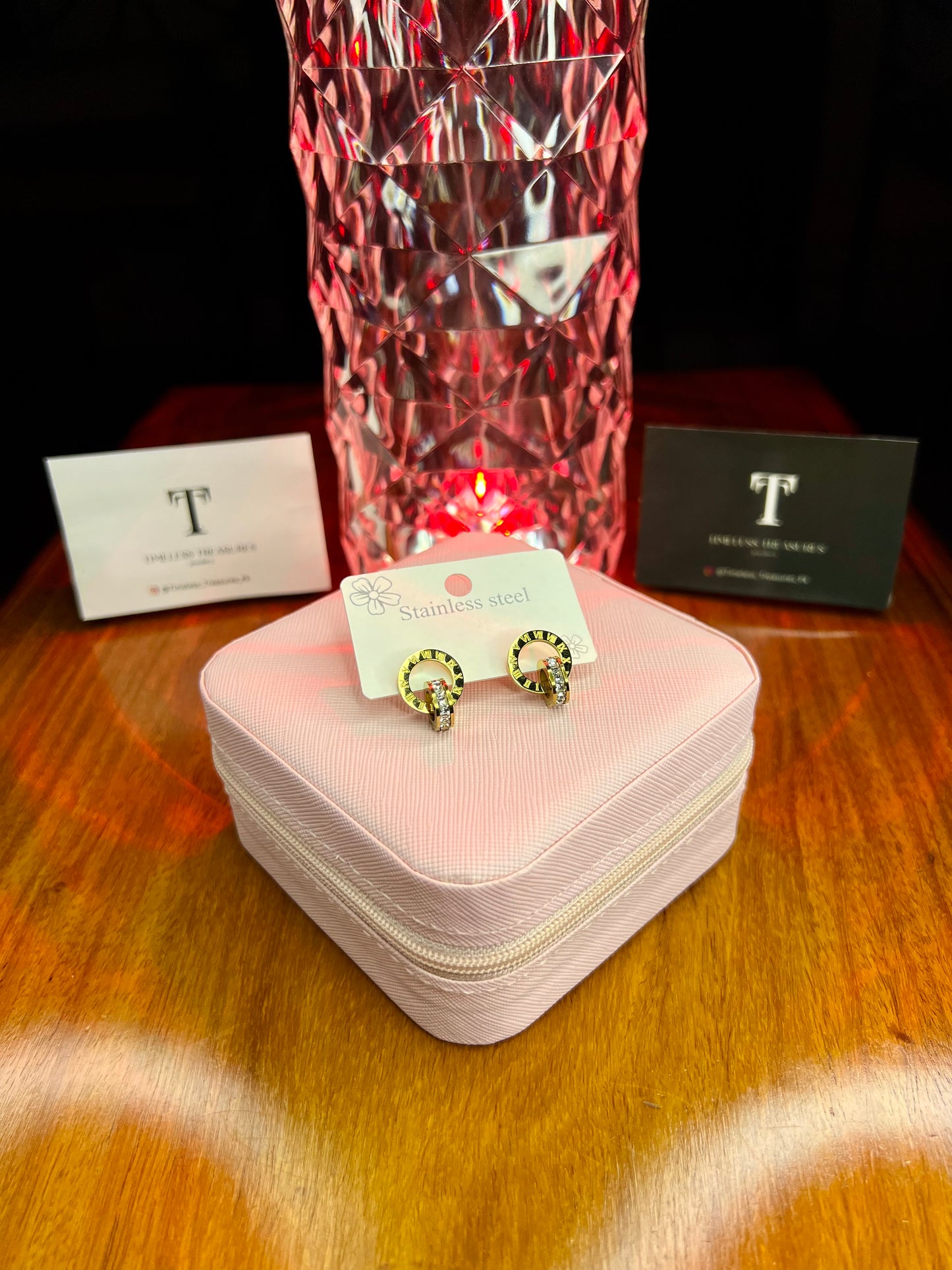 Premium Quality Stainless Steel 18k Roman Ring Stone Earrings