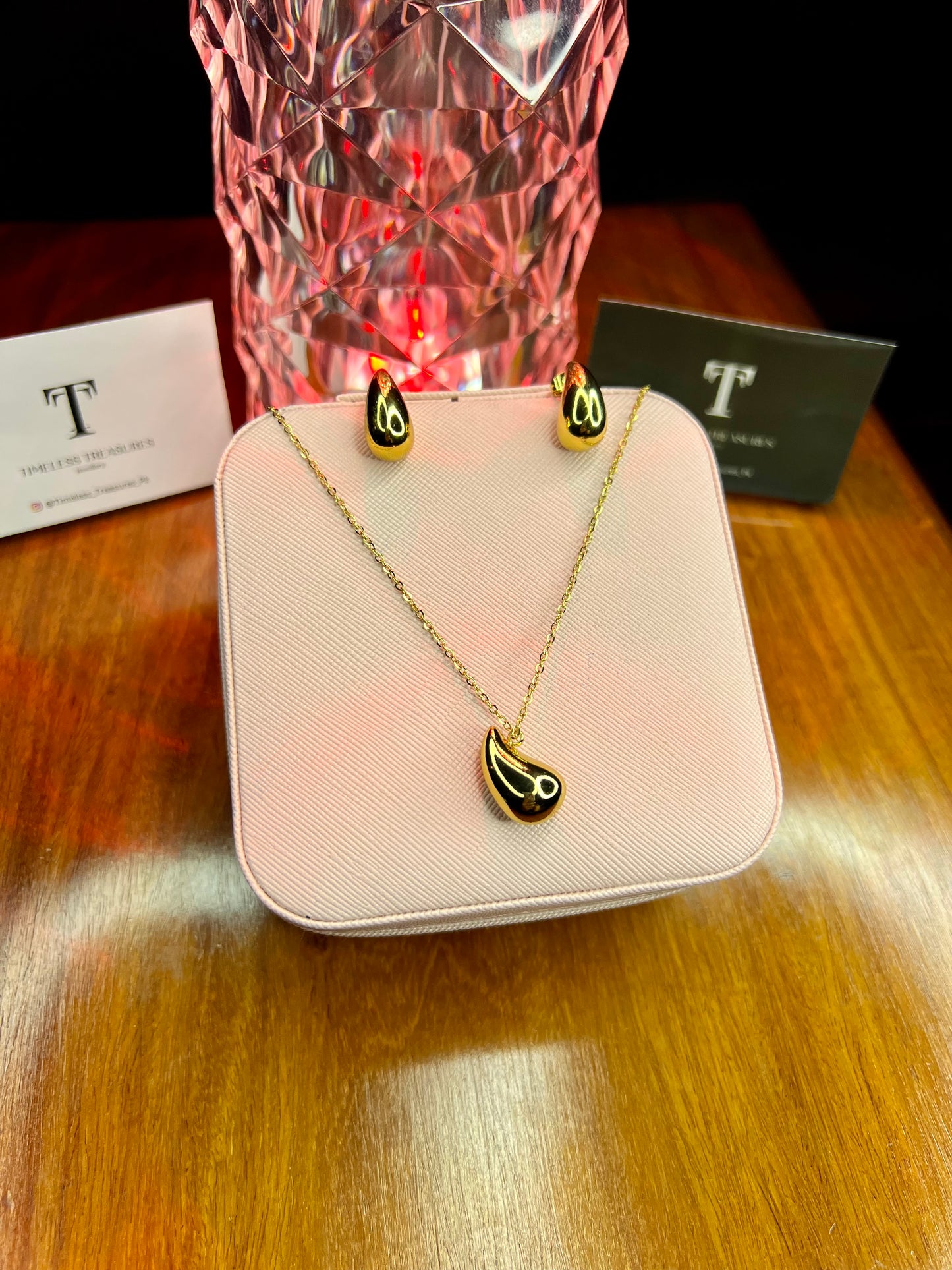 Premium Quality Stainless Steel 18k Drop Necklace Earring Set