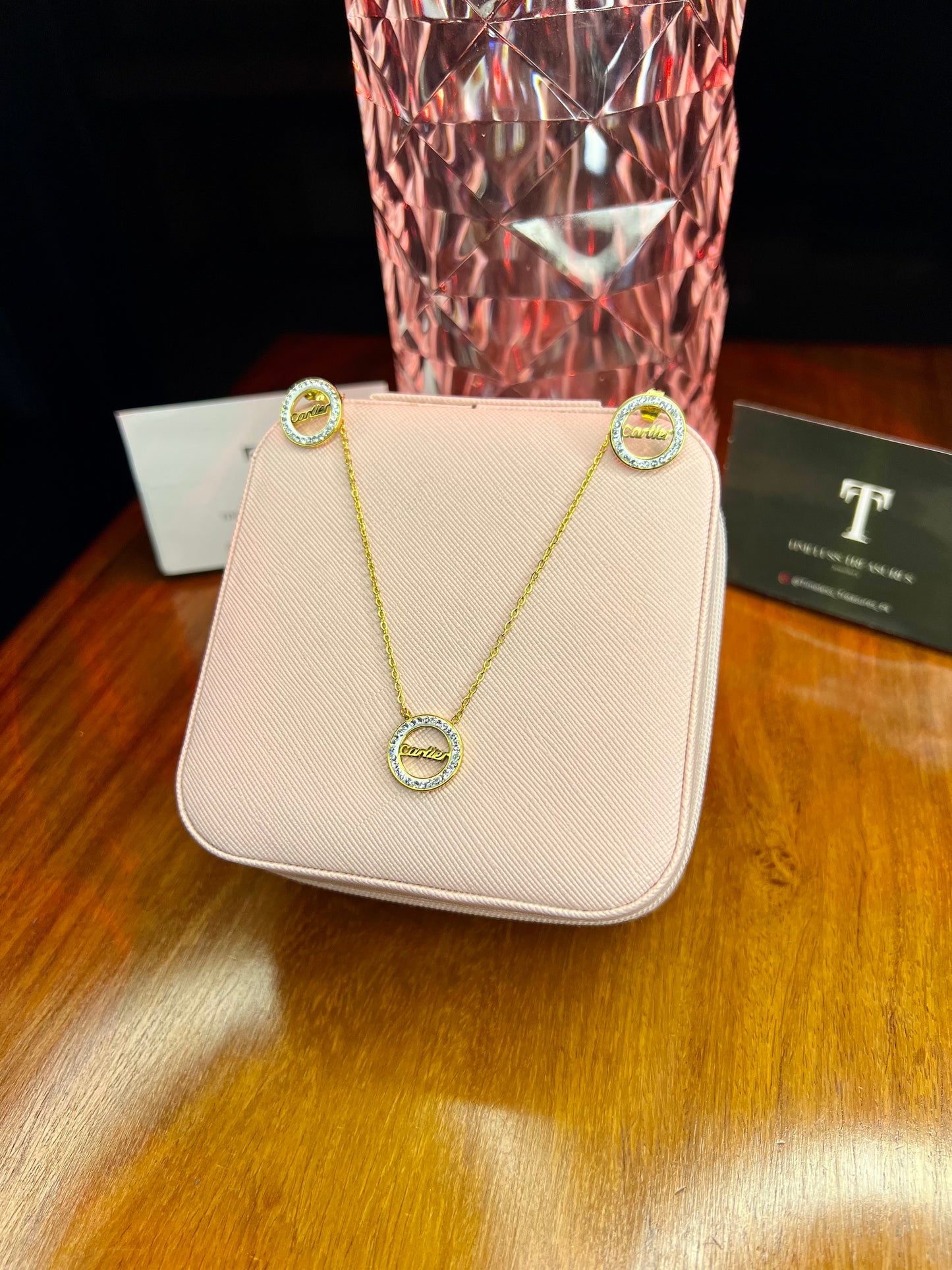 Premium Quality Stainless Steel 18k CR Diamantés Necklace Earring Set