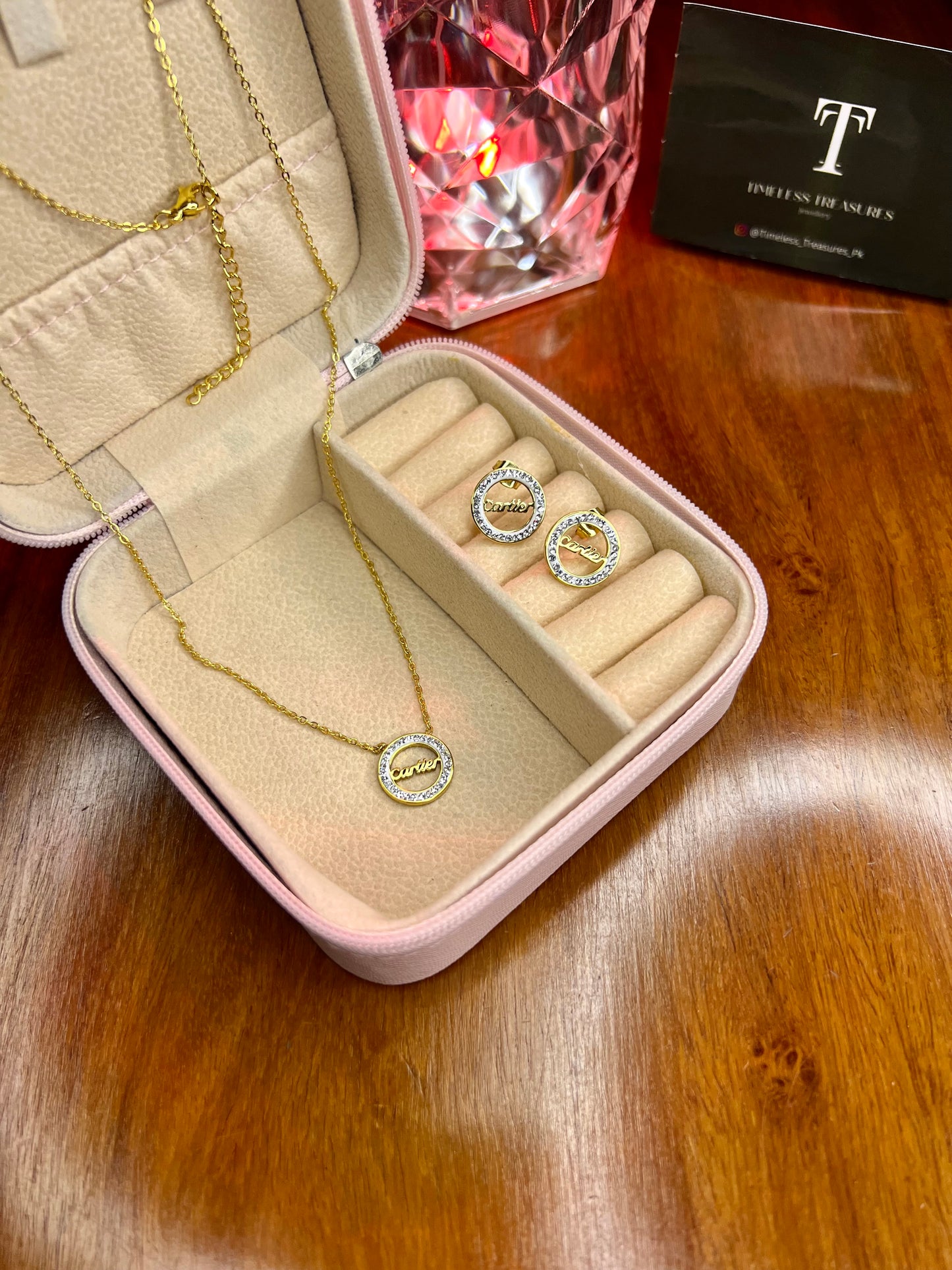 Premium Quality Stainless Steel 18k CR Diamantés Necklace Earring Set