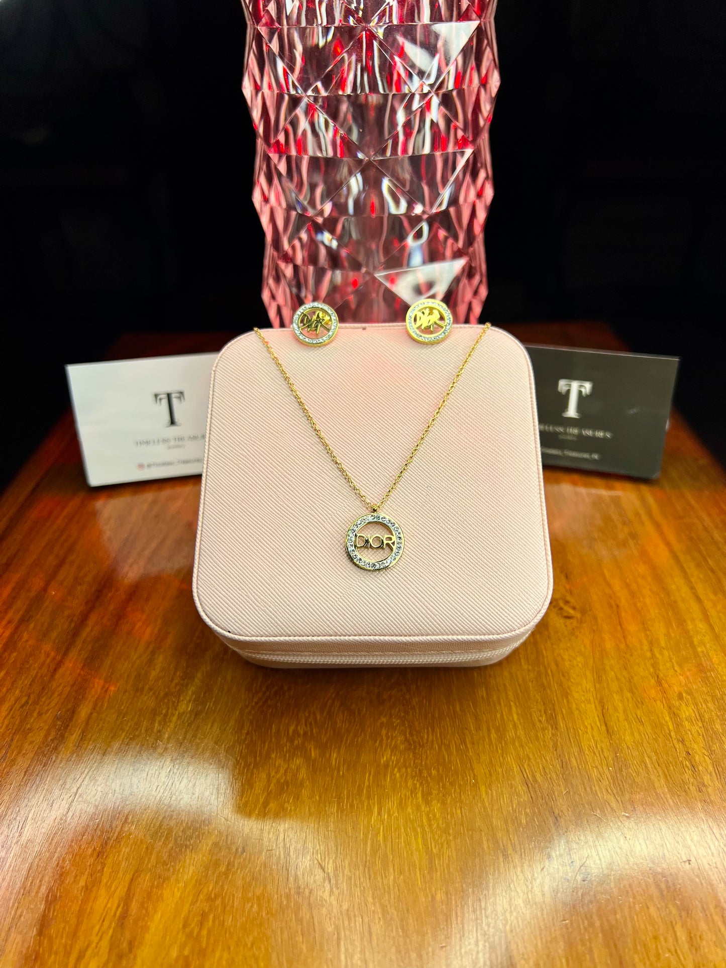Premium Quality Stainless Steel 18k Dior Necklace Earring Set