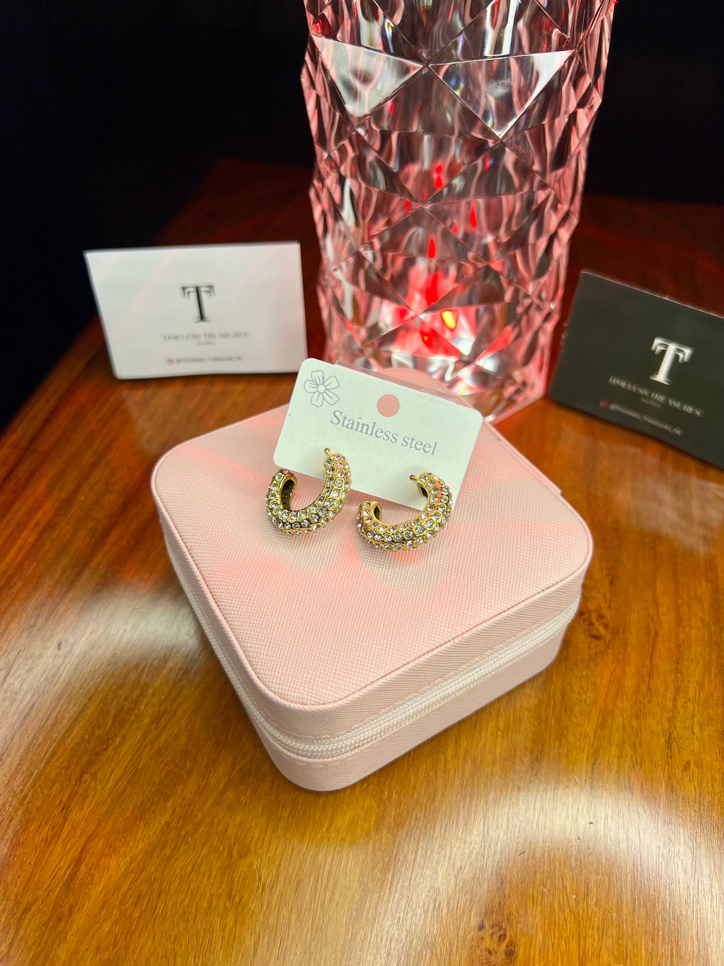 Premium Quality Stainless Steel 18k Zircon C Shape Luxury Earrings