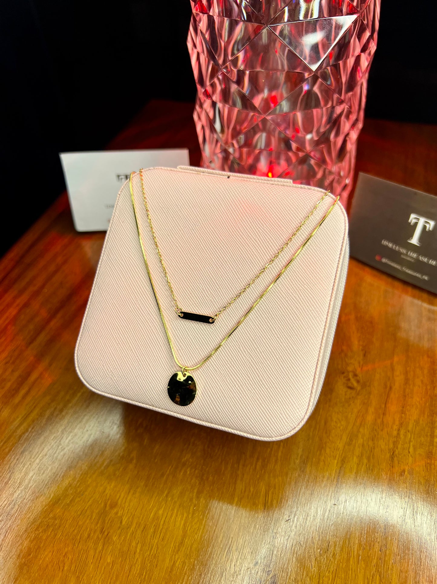 Premium Quality Stainless Steel 18k Double Chain Golden Moon Necklace