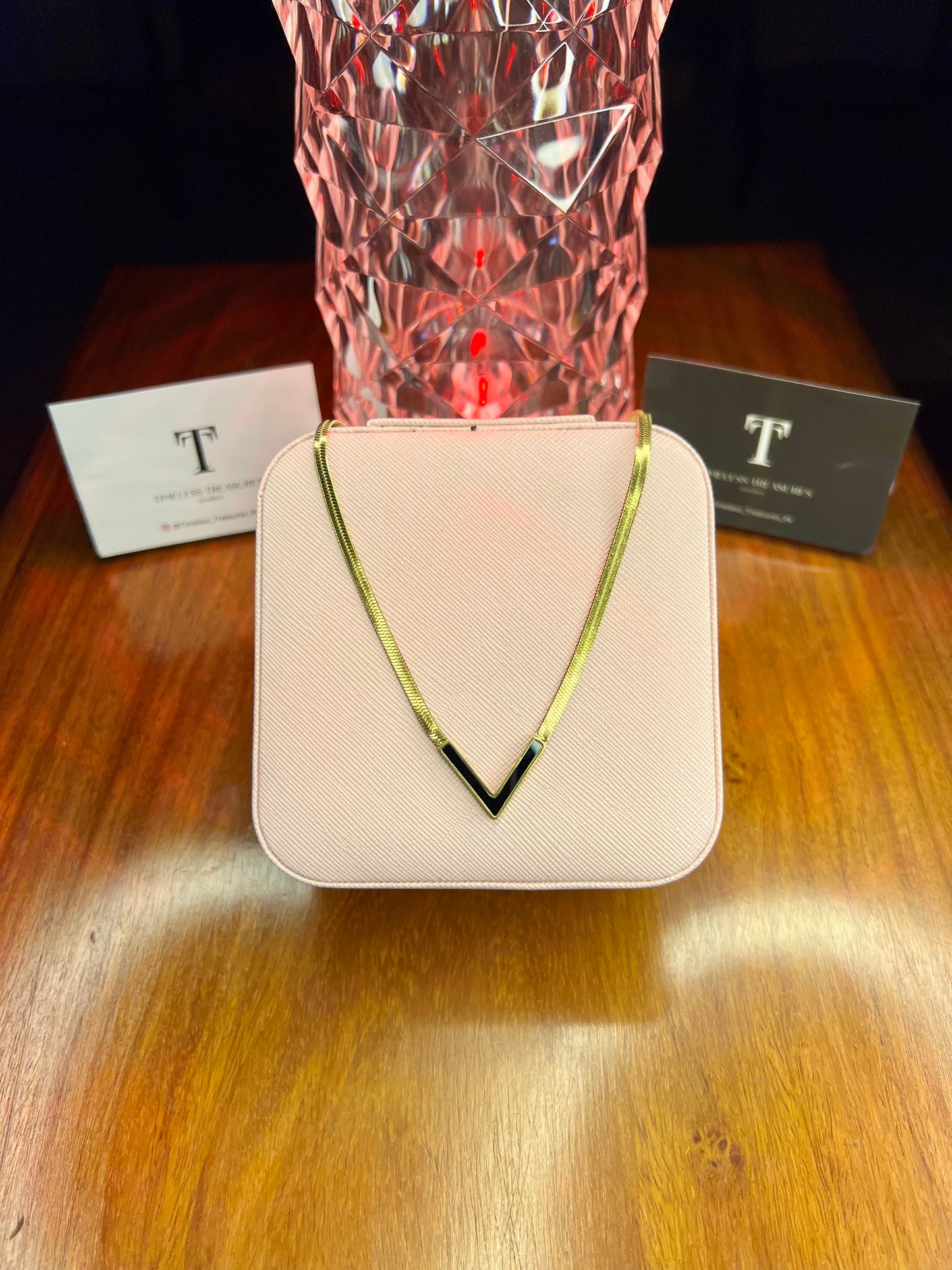 Premium Quality Stainless Steel 18k Snake Chain V Necklace