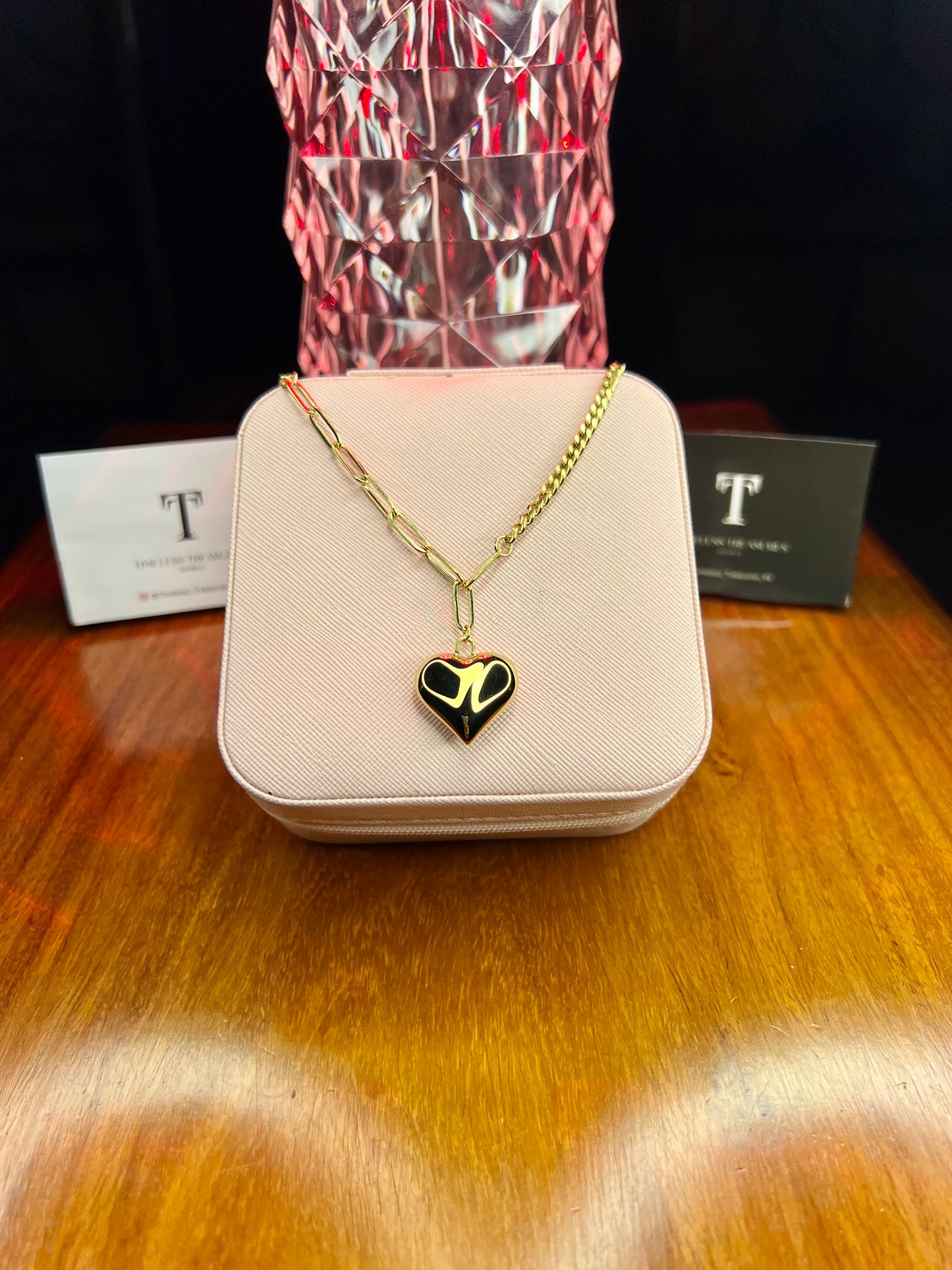 Premium Quality Stainless Steel 18k Golden Heart Dual Chain Necklace