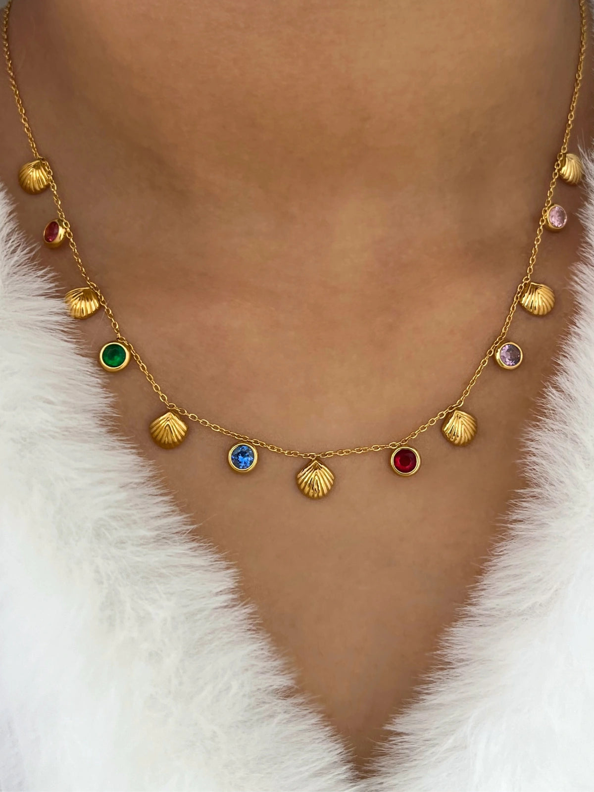 Premium Quality Stainless Steel 18k Multi Colour Shell Stone Necklace