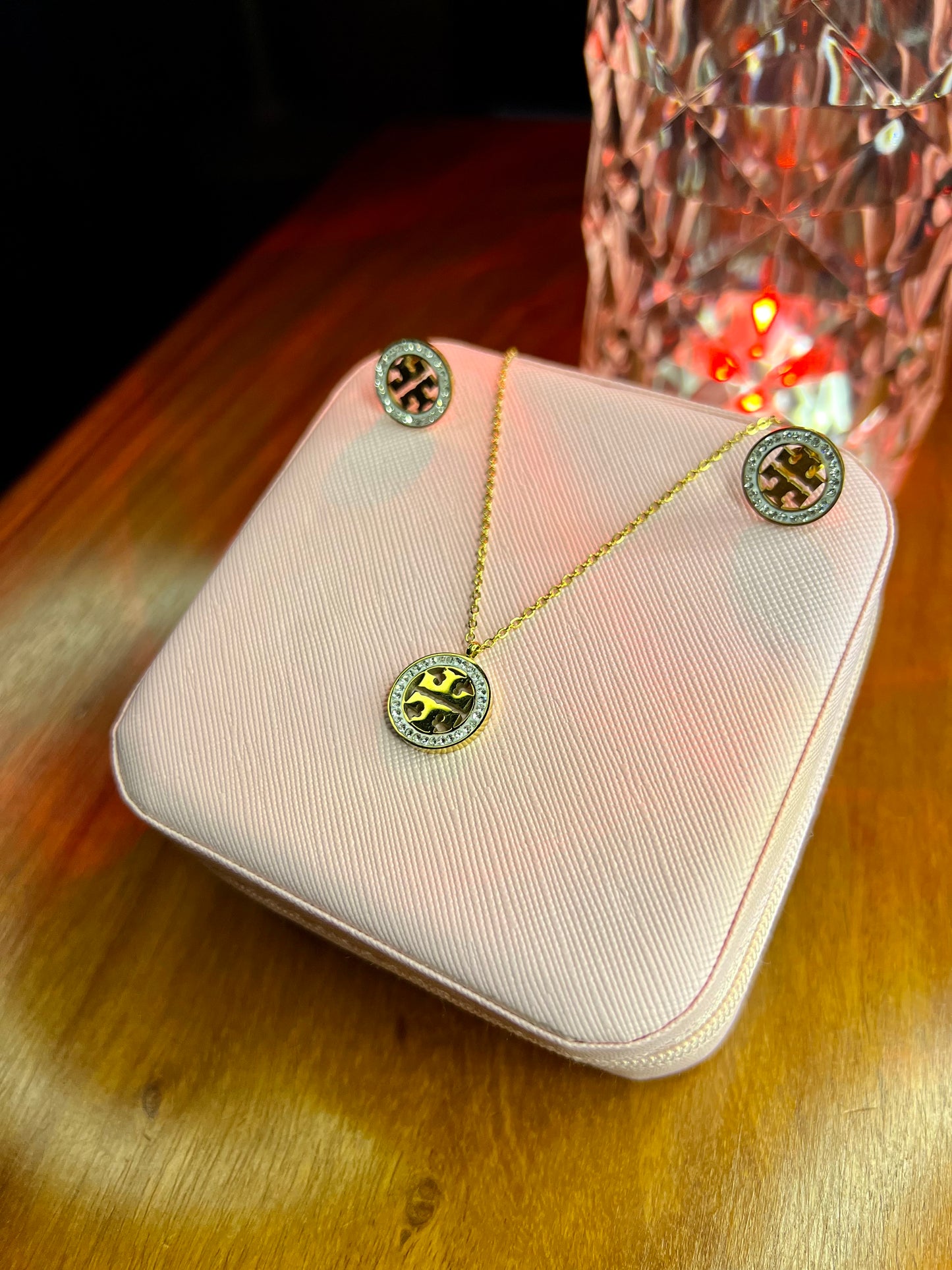 Premium Quality Stainless Steel 18k Tory Necklace Earring Set