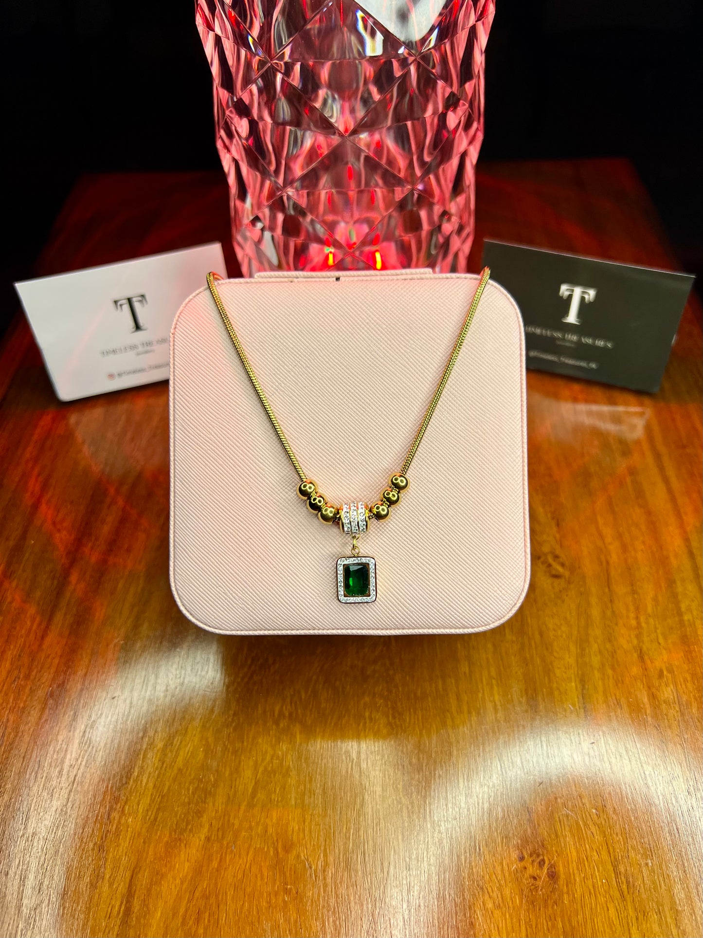Premium Quality Stainless Steel 18k Green Stone Luxury Necklace