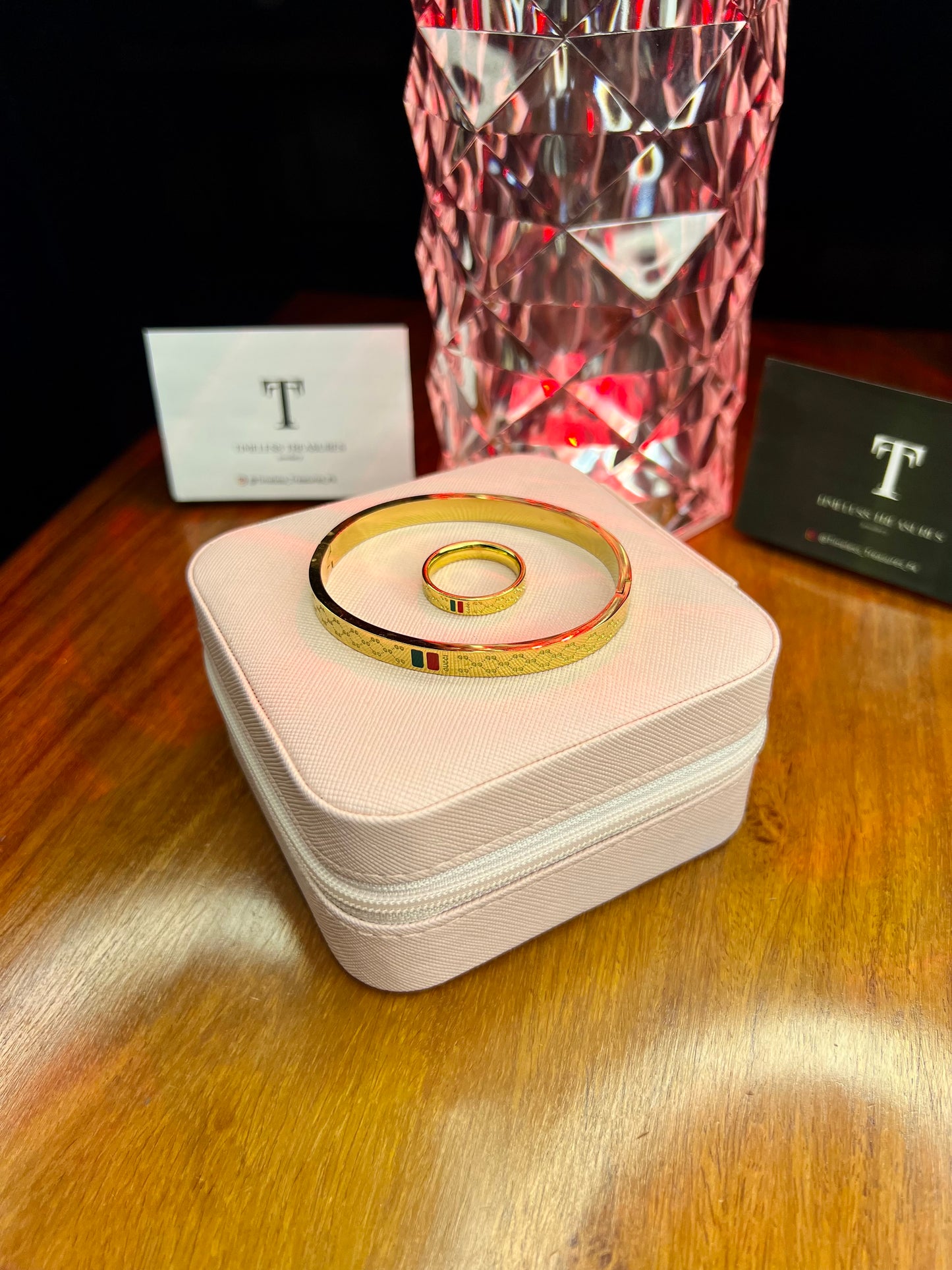 Premium Quality Stainless Steel 18k Gucci Handcuff and Ring Set